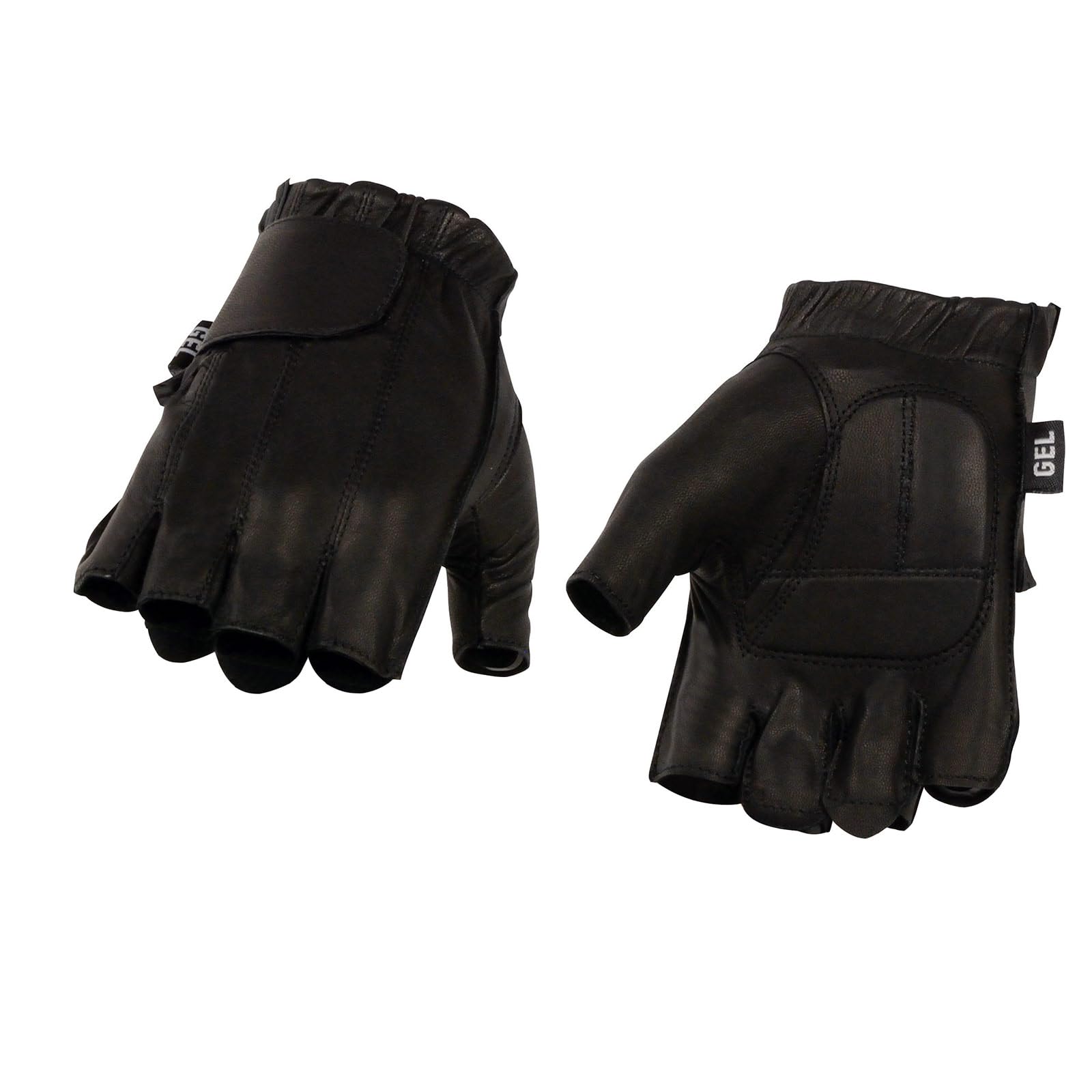 Milwaukee Leather Sh442 Men'S Black Leather Gel Padded Palm Fingerless Motorcycle Hand Gloves W/Soft ‘Genuine Leather’ - Large