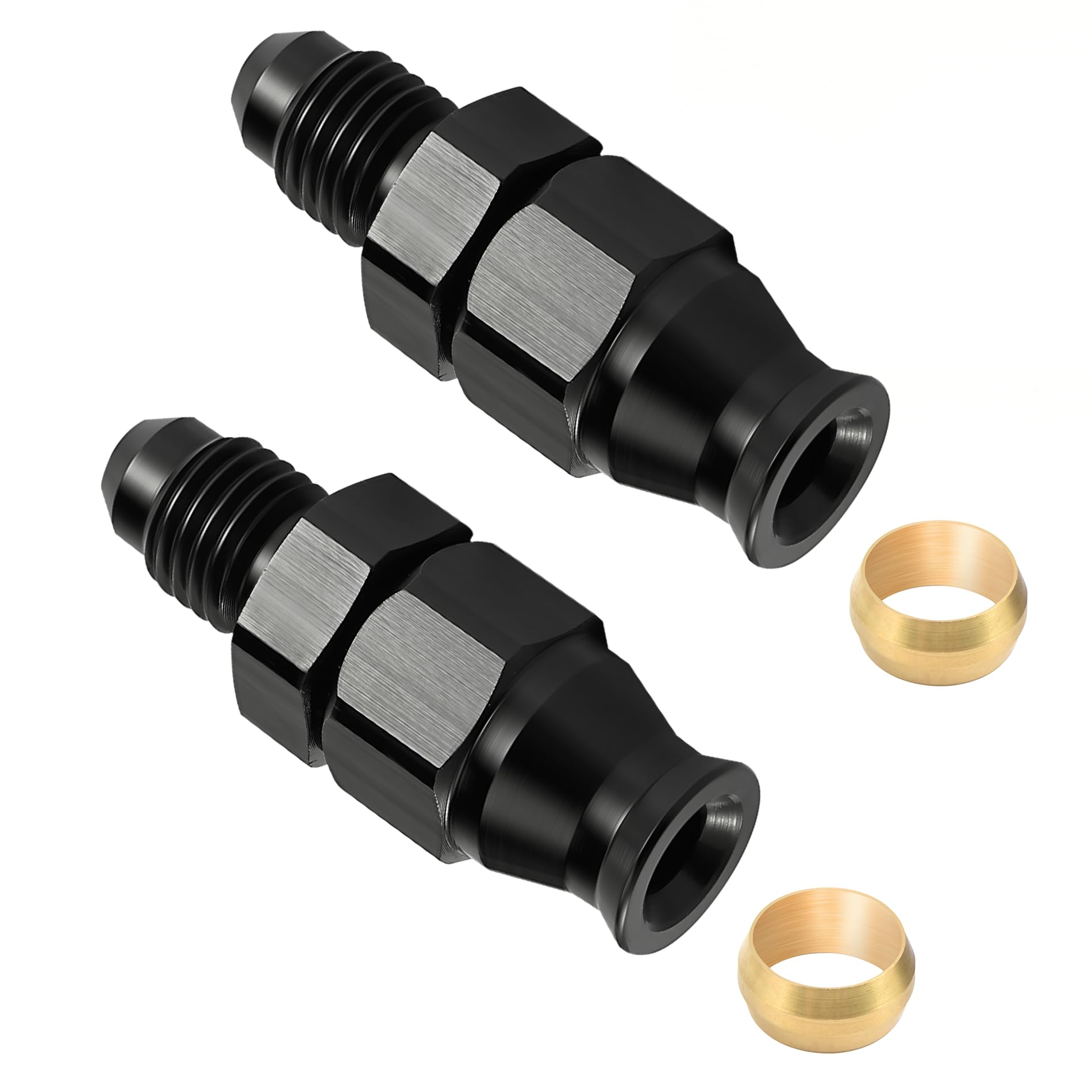 Evil Energy 6An Male To 3/8' Hardline Compression Fitting Adapter Aluminum Black 2Pcs