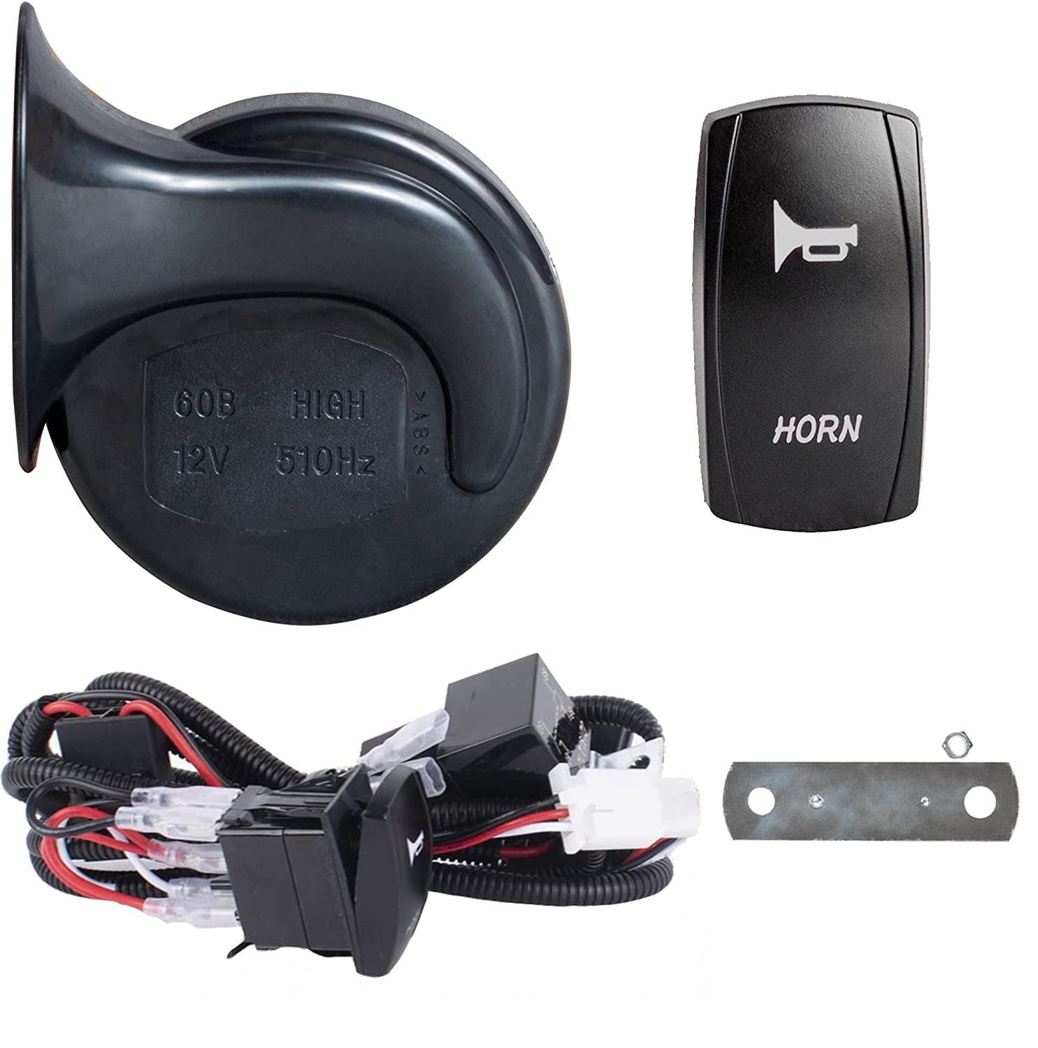 12V Universal Utv Horn Kit With Blue Rocker Switch Compatible With Polaris Ranger Rzr, Can Am Maverick, Kawasaki, Etc