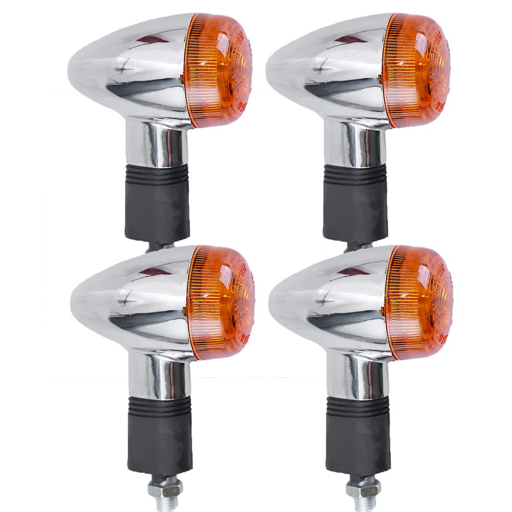 Uoienrt 4 Pack Motorcycle Chrome Bullet Front Rear Turn Signal Amber Motorcycle Turn Signals Replacement For Honda Harley Kawasaki Suzuki Yamaha (Dc 12V)