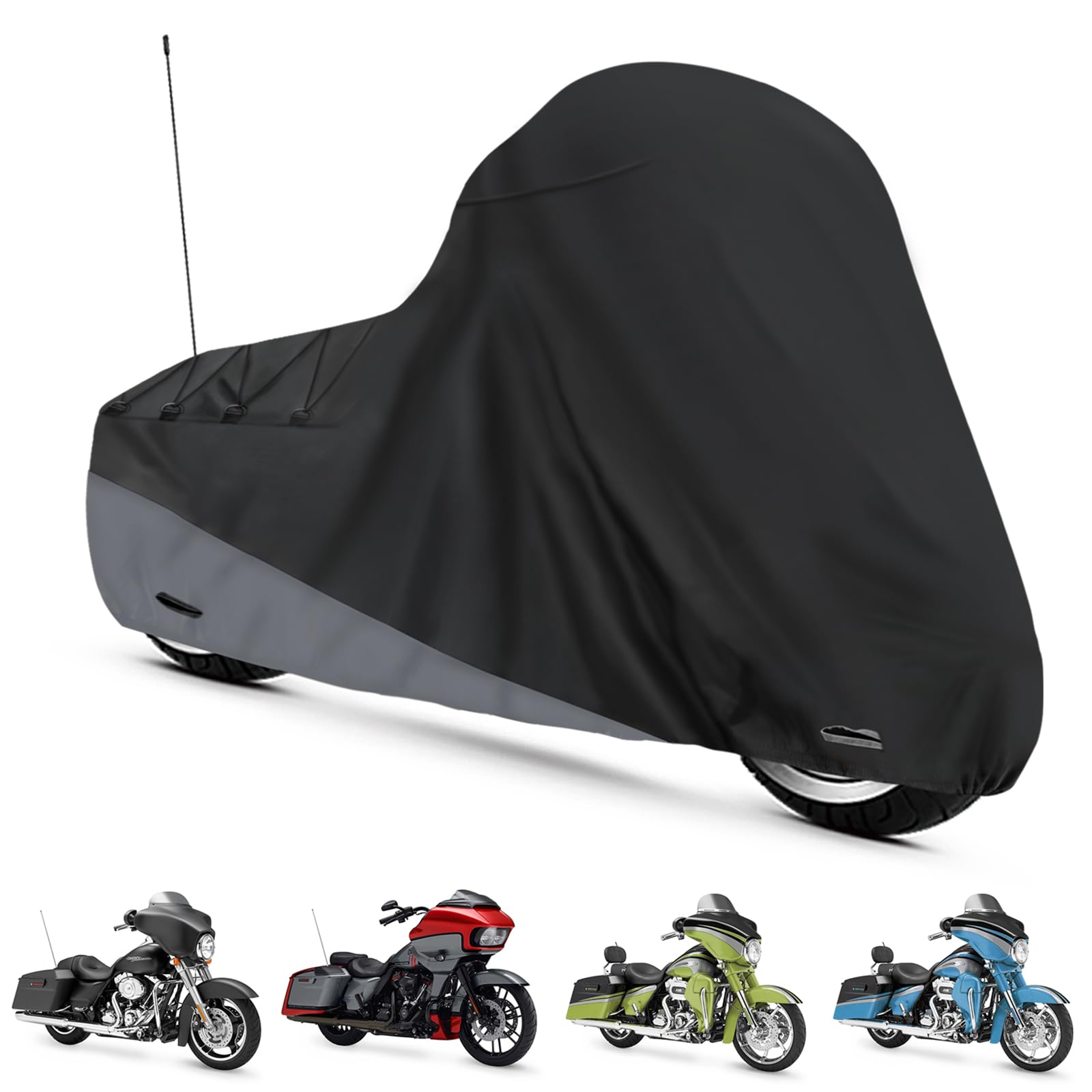 Xyzctem Motorcycle Cover For Touring Models Harley Davidson Road King Road Glide Street Glide Electra Glide Low Rider-St Indoor & Outdoor All Weather Protect From Dust Sunlight Rain, Black