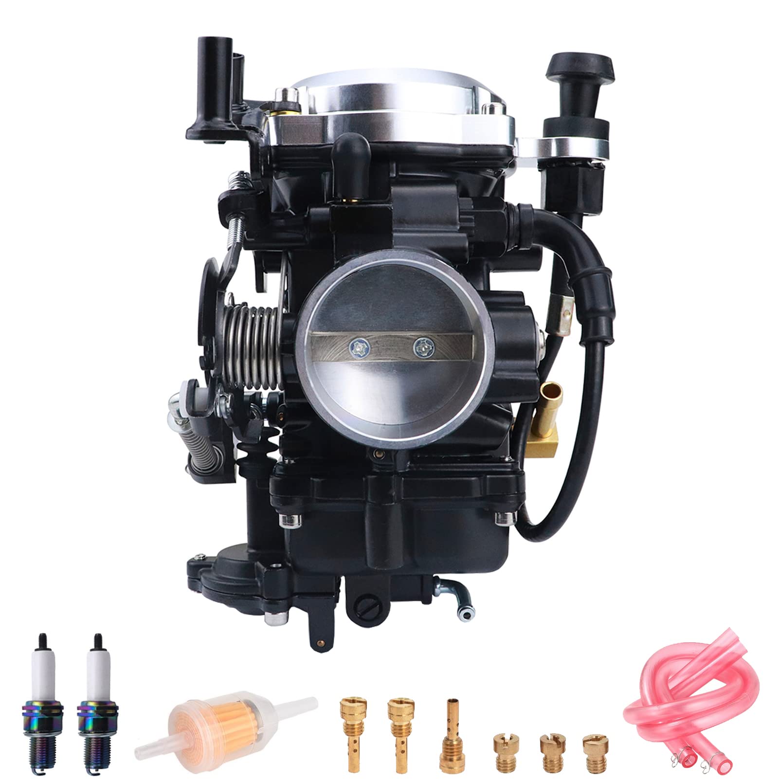 Cv40 Carburetor With Choke Cable, For Harley Davidson Sportster Xl Xlh 883 1200 Softail Touring Dyna Road King Carb 27421-99 (Silver Cover)