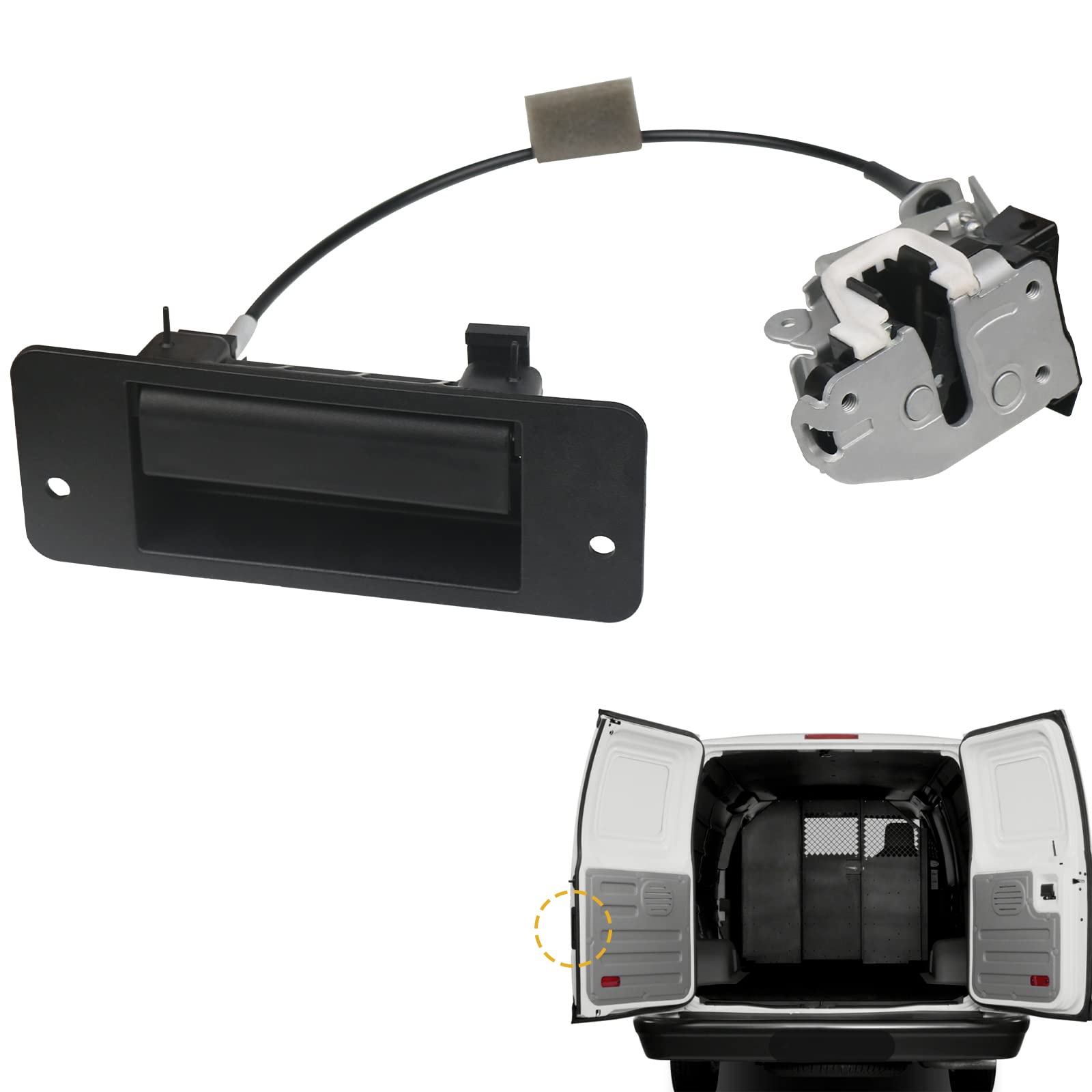 Tqponly Rear Cargo Door Latch W/Handle,Compatible With 1992-2019 Ford E150 E250 E350 E450 Econoline Club Wagon Super Duty Left Driver Side Replaces 8C2Z-15431A03-A 6C2Z-15431A03-Aa