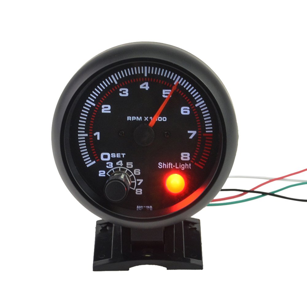 Carrfan- 3.75' Car Universal Black Tachometer Gauge White Inter Shift Light 0-8000 Rpm, Only For 12V Petrol Vehicles