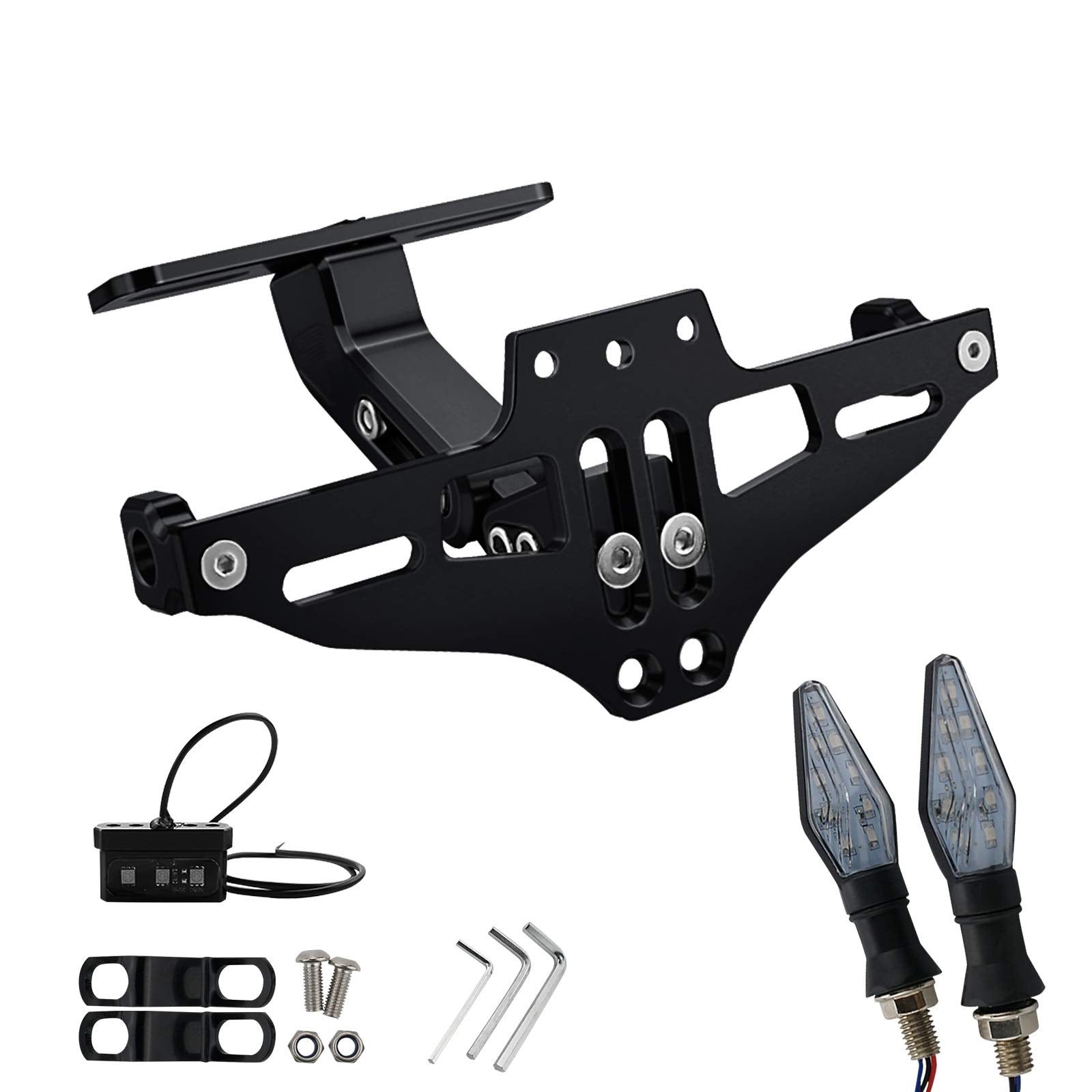 Mdpromcp Universal Adjustable Motorcycle License Plate Holder Motorcycle Fender Eliminator Kit With 2 Turn Signal Lights