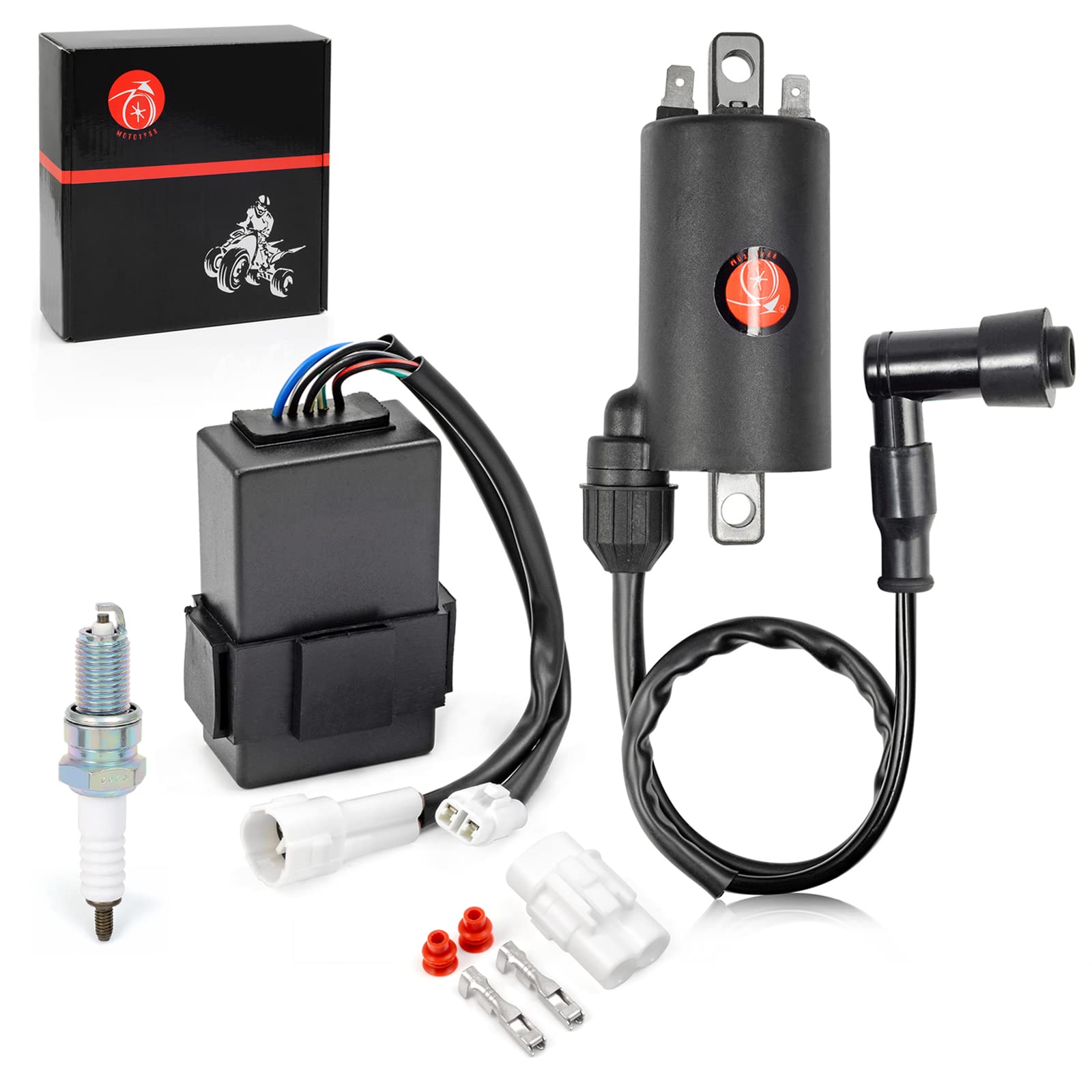 Moto1988 Ignition Coil And Igniter Cdi & Spark Plug Kit For Kawasaki Bayou 300 Klf300 1988-2004