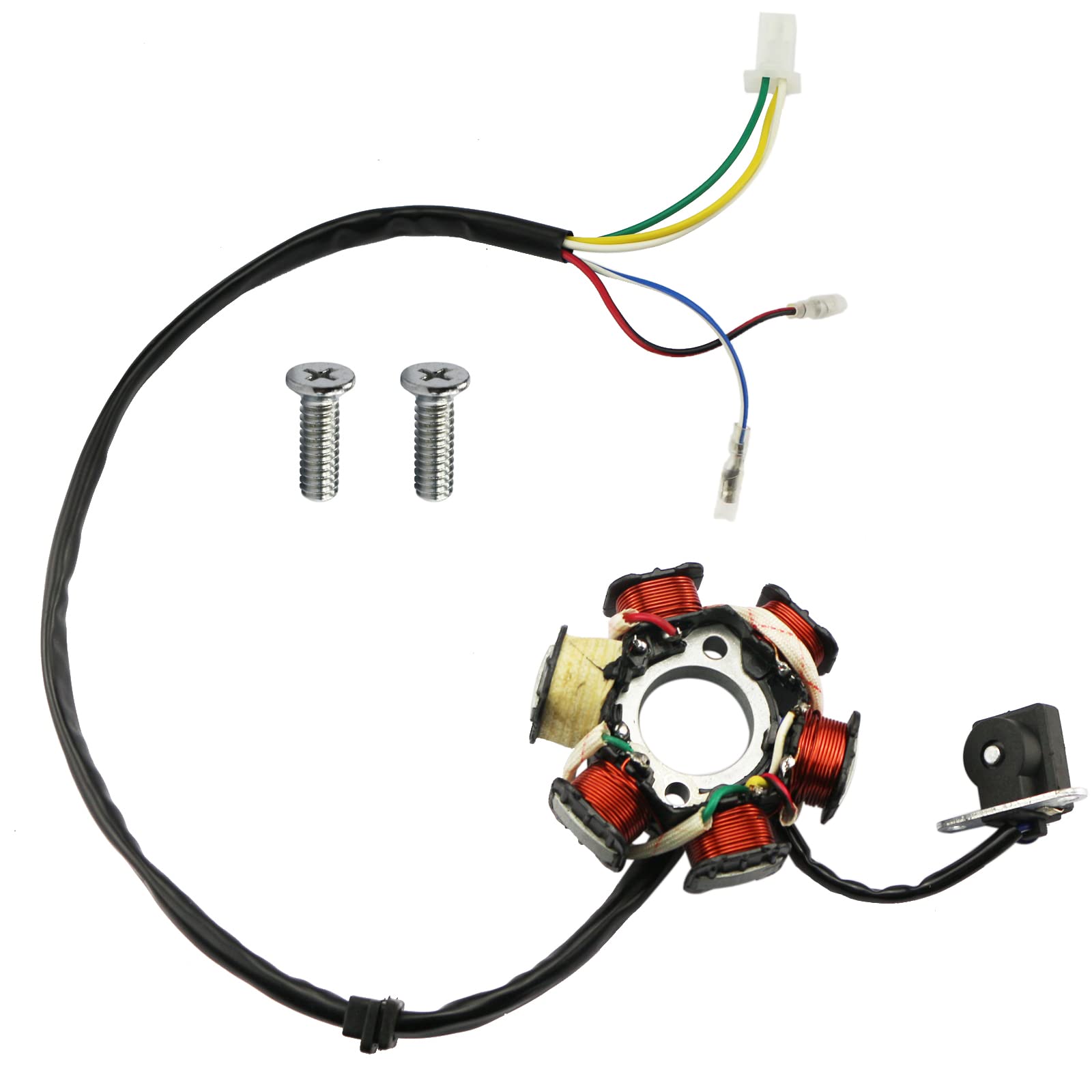 6 Coil 5 Wire Gy6 Stator Magneto, Pro Bat, 6 Coil Pole Magneto Stator For Gy6 50Cc 70Cc 90Cc110Cc 125Cc Chinese Atvs Dirt/Pit Blikes Scooter Coolster Max Trade Roket Sunl Tank Jcl Lance Znen Jonway