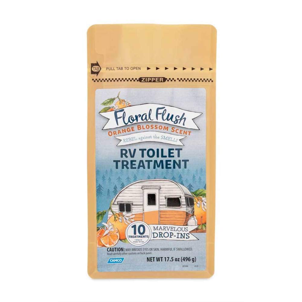 Camco Floral Flush Rv Toilet Treatment Drop-Ins | Septic Safe And Biodegradable | 10 Drop-Ins, Orange Blossom Scent (41491)