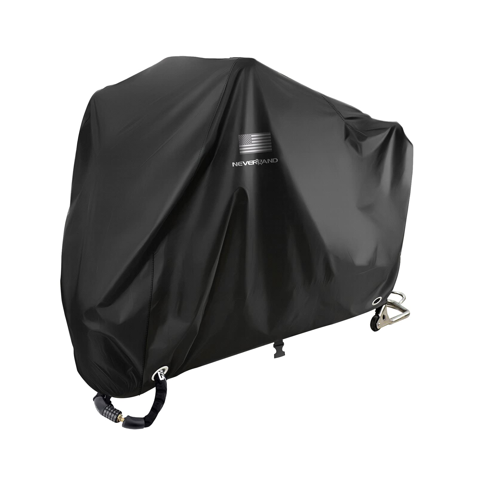 Neverland Motorcycle Cover Waterproof Outdoor - Black Heavy Duty Scooter Cover, Motorbike Cover With Refletive Logo, Lock-Hole, Bandage, Storage Bag-Protect Against Dust, Debris, Rain And Weather(L)