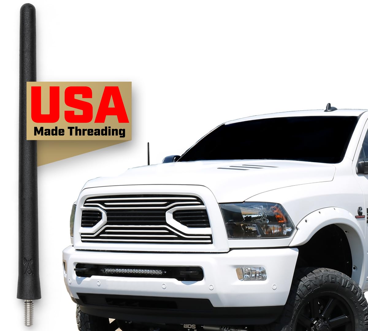 Antennamastsrus - Short Rubber Antenna Fits Dodge Ram Truck 2500 (2010-2018) - Usa Stainless Steel Threading - The Original 6 3/4 Inch Accessories - Car Wash Proof - Internal Copper Coil