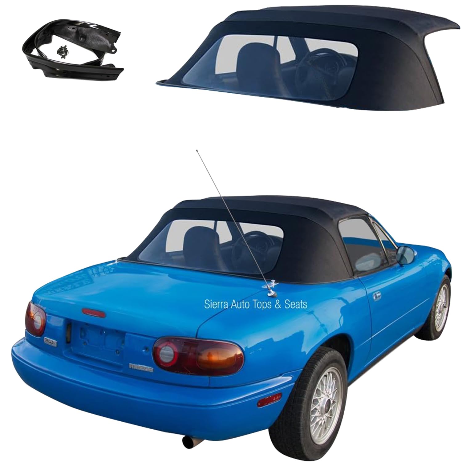 Sierra Auto Tops Convertible Top Replacement For Mazda Miata Mx5 1990-2005, Cabrio Vinyl, Black, Incl. Rain Rail