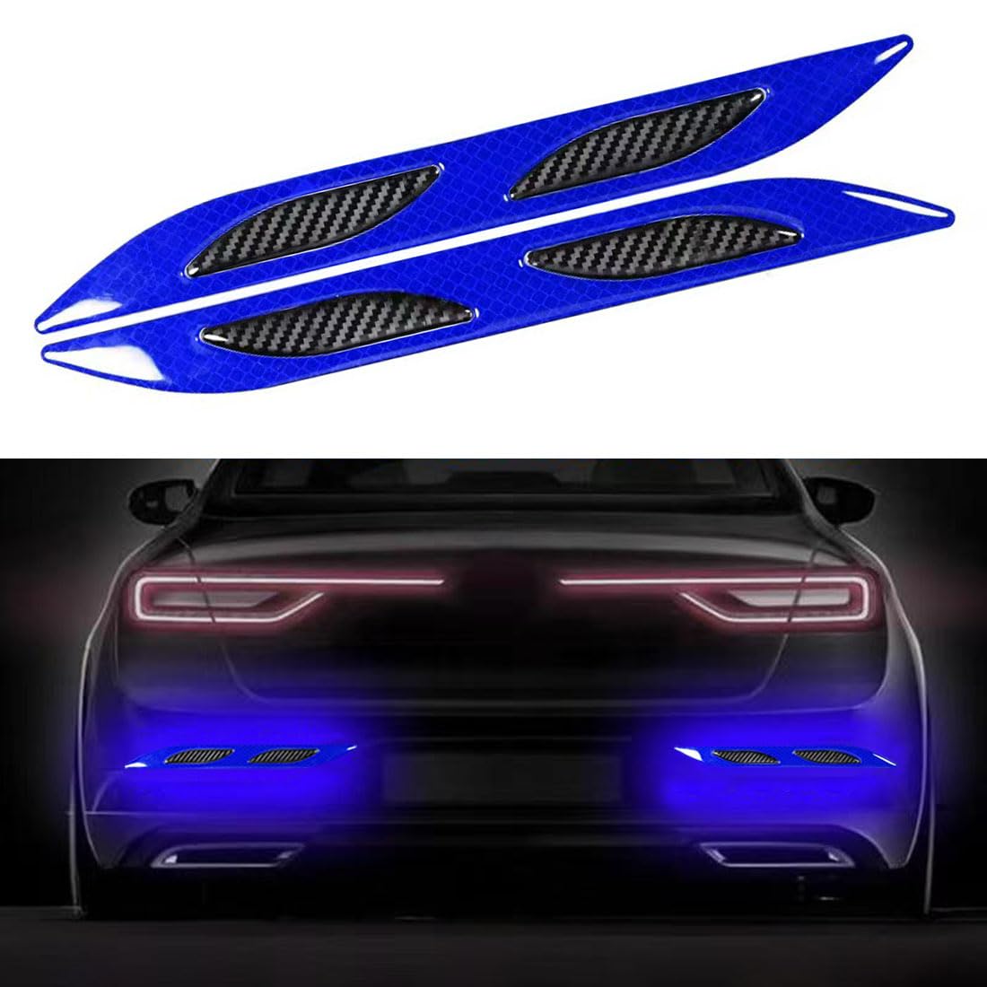2 Pcs Car Strong Reflective Stripe Stickers,Car Trunk Reflective Stickers,Night Visibility Reflective Decal,Reflective Safety Warning Stripe Stickers For Car,Truck,Motorcycle(Blue)