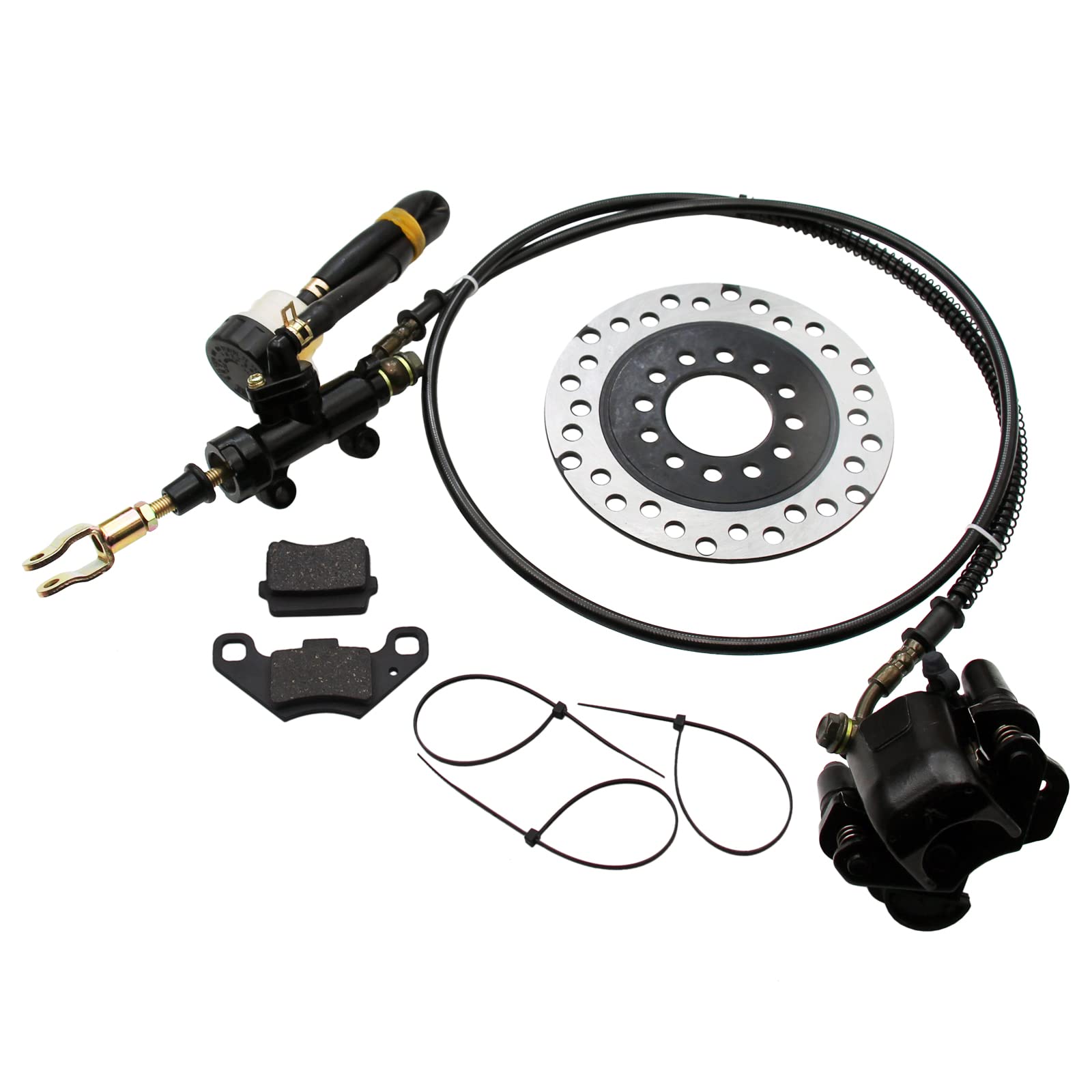 Hydraulic Rear Disc Brake Caliper System Pads Disk Rotor For 150Cc 200Cc 250Cc Dirt Bike Quad Atv Gokart Go Kart Dune Buggy (Black)