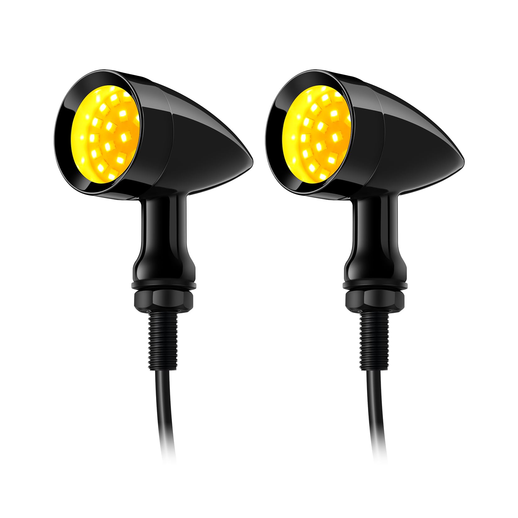 Pbymt 2Pcs Motorcycle Bullet 24 Leds Front Turn Signal Lights Amber Smd Blinkers 10Mm Mount Hole Compatible For Honda Yamaha Suzuki Kawasaki Harley Chopper Bobber (Black)