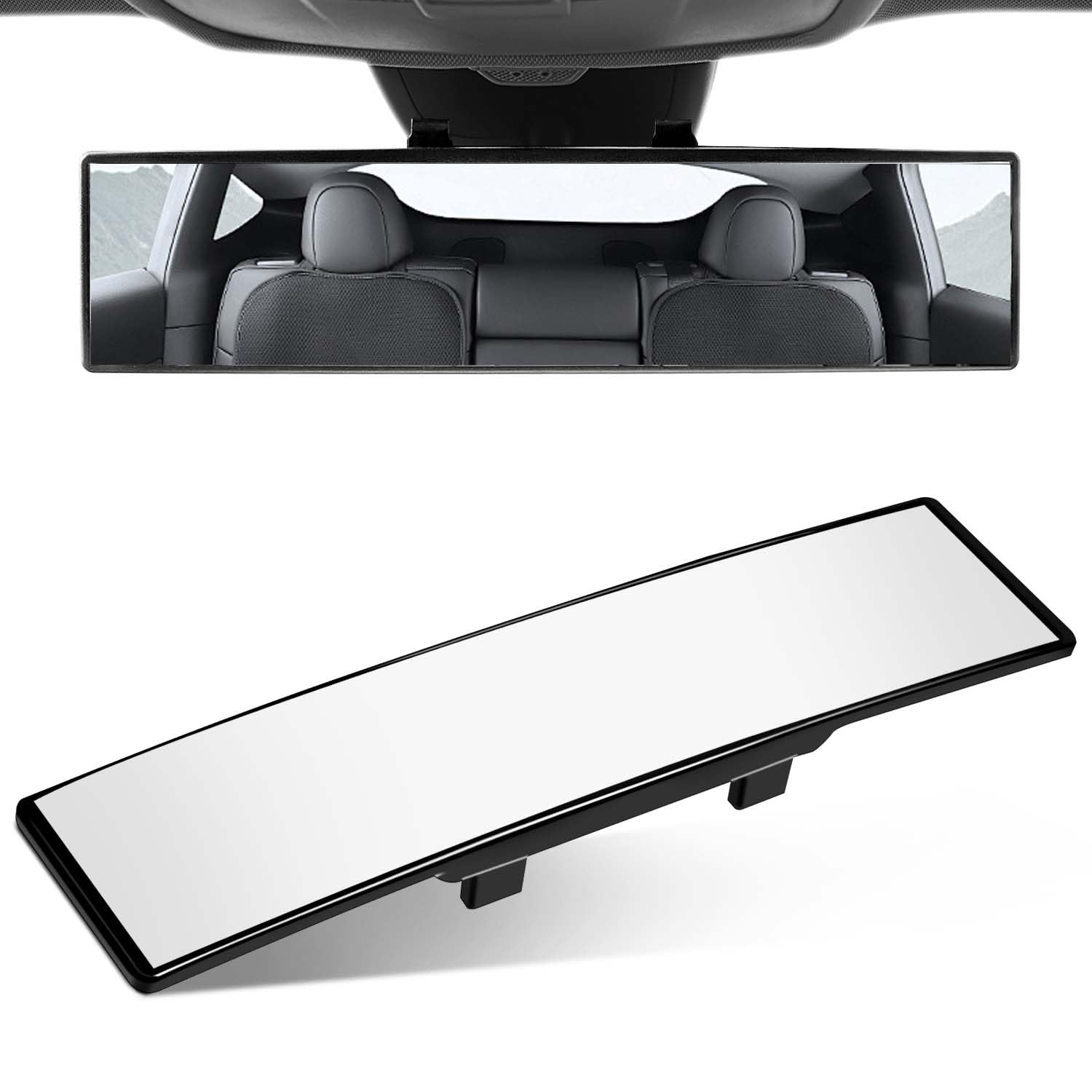 Obtanim Car Rearview Mirror 12 Inch Hd Glass Anti Glare Clip On Panoramic Wide Angle Car Interior Rear View Mirror Accessories For Car Suv Trucks (White)