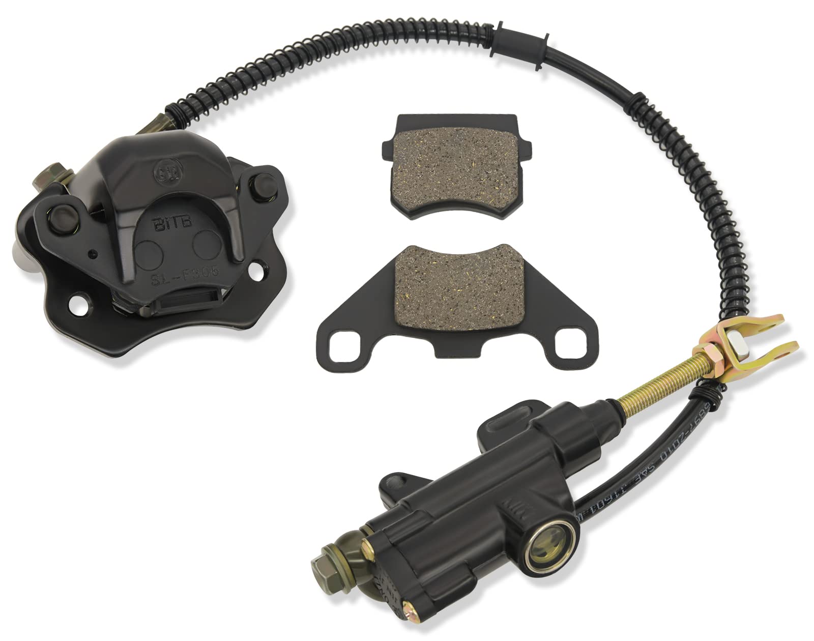 Rain King Rear Brake Master Cylinder Caliper Assembly For 50Cc 70Cc 90Cc 110Cc 125Cc Chinese Atv Quad Scooter Foot Rear Brake Assembly Compatible With Taotao Motorsports 4 Wheeler Atv Quad Scooter