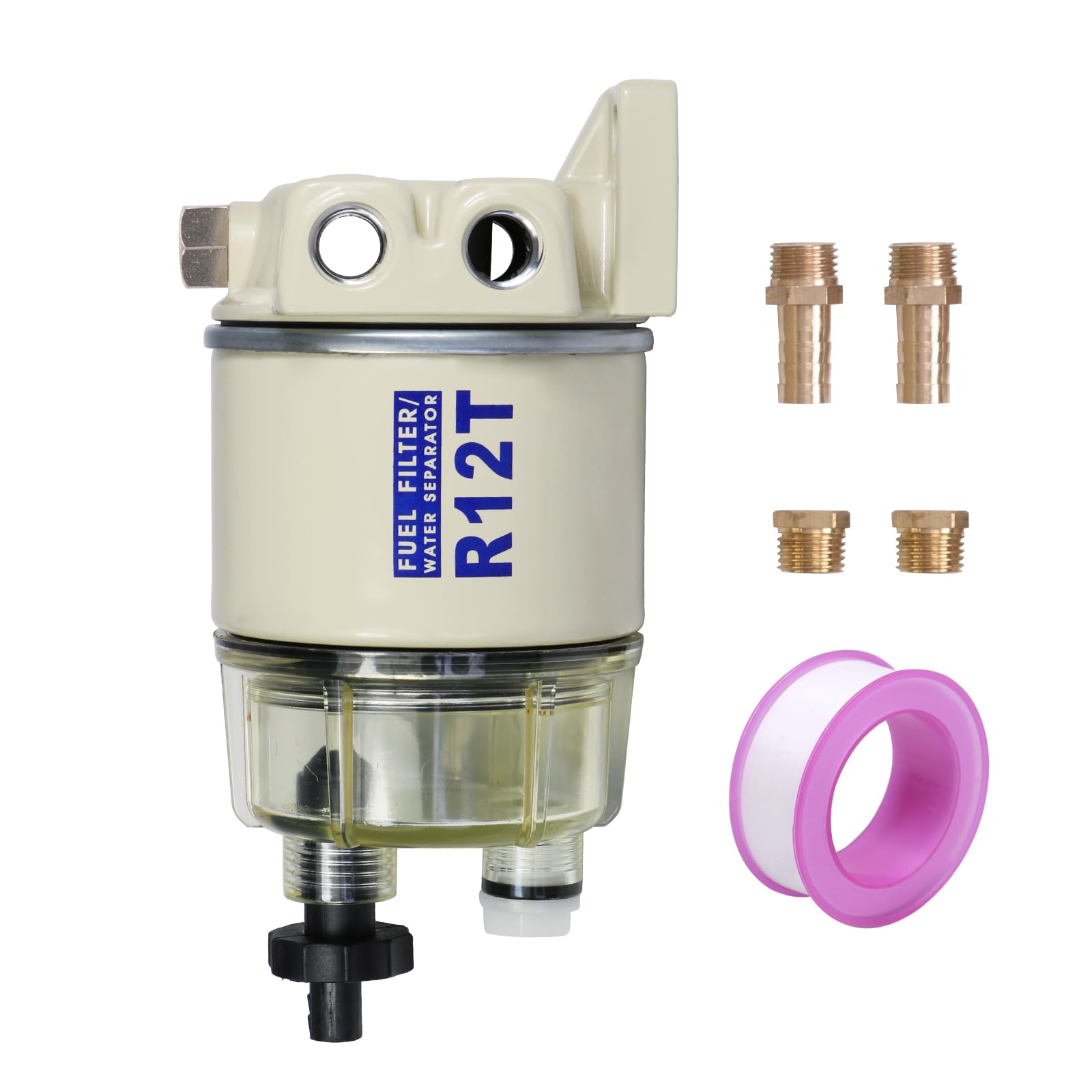 Carmocar Marine Fuel Water Separator/Diesel Fuel Filter/Water Separator For R12T Marine Spin-On Housing 120At Npt Zg1/4-19 Includes 2 Fittings,2 Plugs