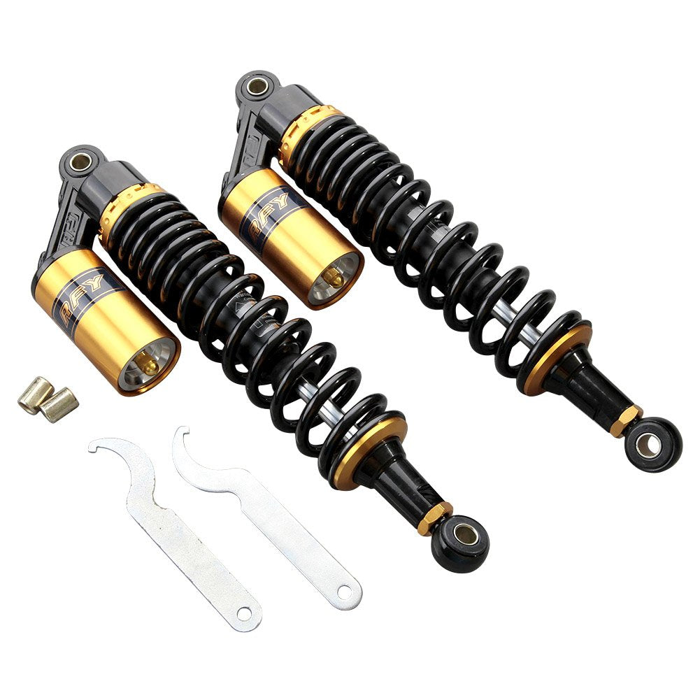 Newsmarts Pair Adjustable 13.5 Inch 340Mm Atv Motorcycle Air Shock Absorbers Nitrogen Suspension Universal Fit For Atv Utv Go Kart Quad Dirt Sport Bikes Cafe Racer (Gold And Black)