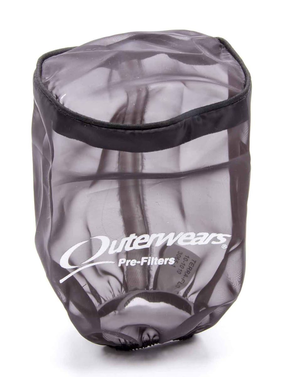 Outerwears Air Filter Wrap, Pre Filter, Round, 3.5 In Diameter, 6 In Tall, Top, Outerwears Logo, Polyester, Black, Each