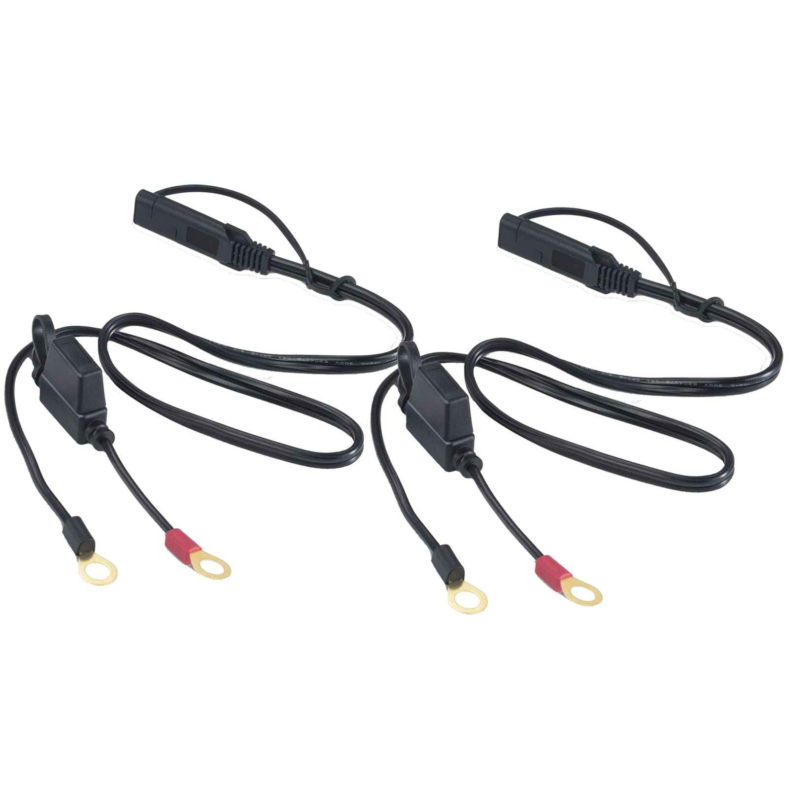 Imestou Motorcycle Solar Sae Quick Disconnect Extension Cable Adapter, Ring Terminal Harness With Black Fused 2-Pin Quick Disconnect Plug To Solar Panel, Power Supply, Motorcycle/Motorbike/Car (2Pcs)