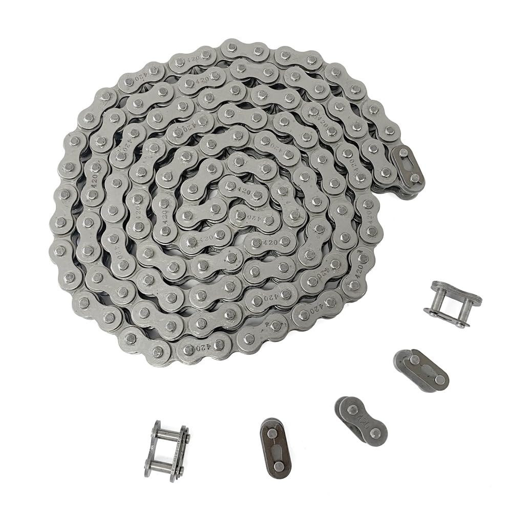 Azssmuk 420 Motorcycle Chain Carbon Steel Material + 5 Connecting Links,420 Standard Roller Chain For 110Cc 125Cc Dirt Pit Bike Atv Quad Go Kart Scooter (90 Link)