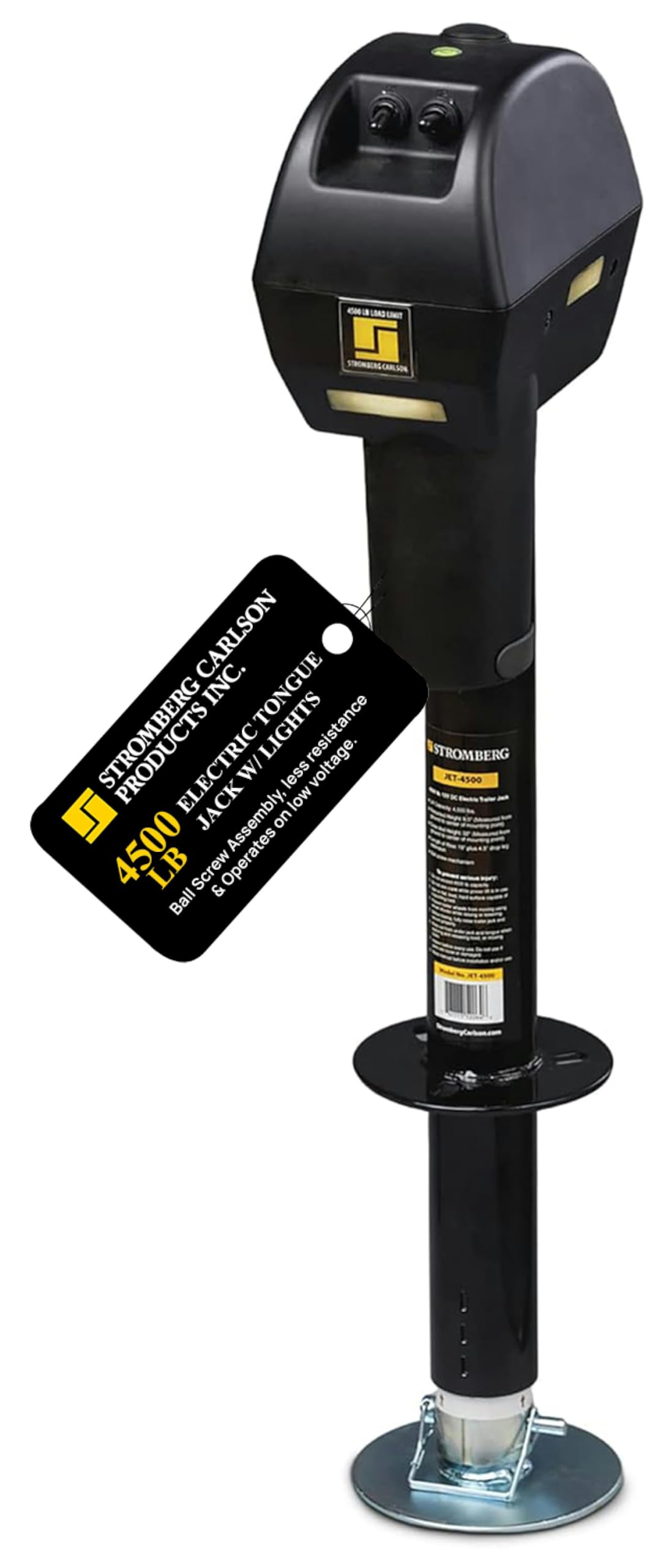 Stromberg Carlson Jet-4500 Electric Tongue Jack - Heavy Duty Powered Jack With Ball Screw Mechanism, 18' Travel & 4.5' Drop Down Leg, Stabilizing, Leveling & Lifting Rv, Campers, Trailers, 4500 Lb