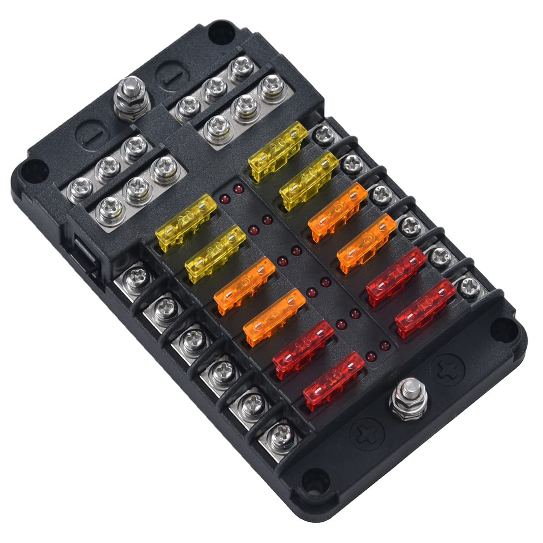 12 Volt Fuse Block, Marine Boat Fuse Block Waterproof 12 Way Automotive Fuse Box With 12 Ground Negative Busbar [100 Amp Max] [Led Indicator] For Car Rv Truck Golf Cart