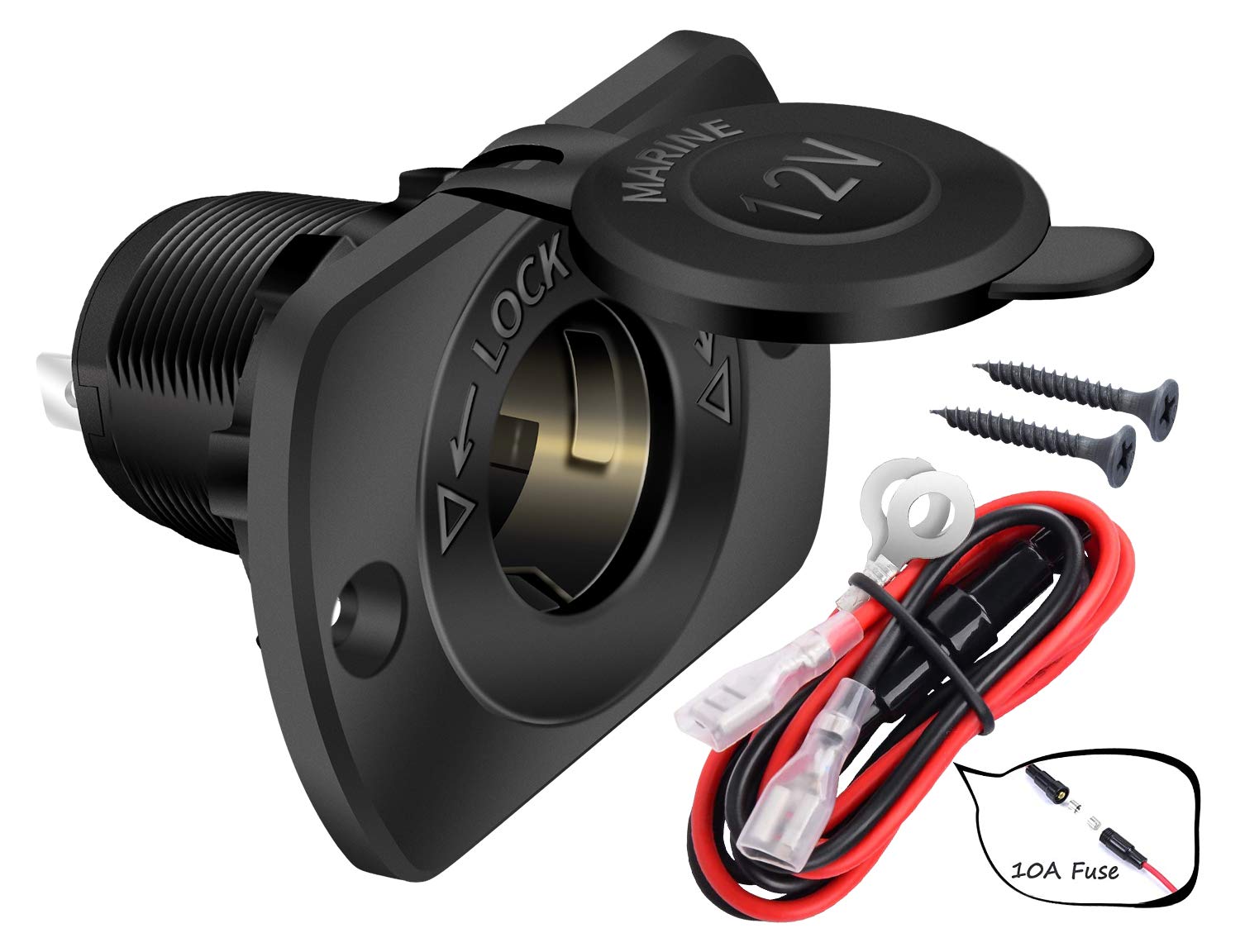 Daiertek 12V Cigarette Lighter Socket Replacement Female Connector Dc Socket Power Outlet Cigarette Lighter Outlet With Wire Fuse And Waterproof Cover For Car Marine Boat Auto