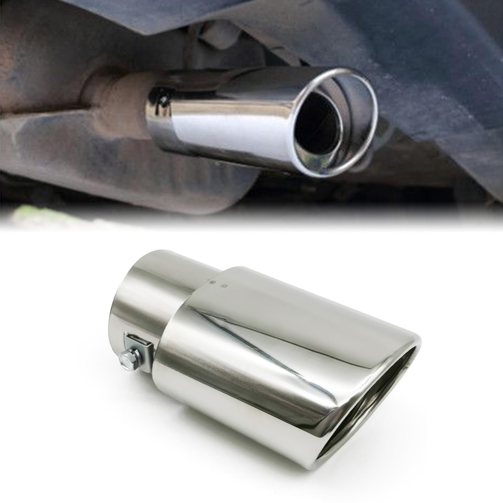 Stainless Steel Car Exhaust Tip, 2.5' To 3.3' Adjustable Car Decoration Chrome-Plated Finish Exhaust Tailpipe, Universal Car Exhaust Pipe Modification Tail Throat Tail Pipe (Silver #Straight)