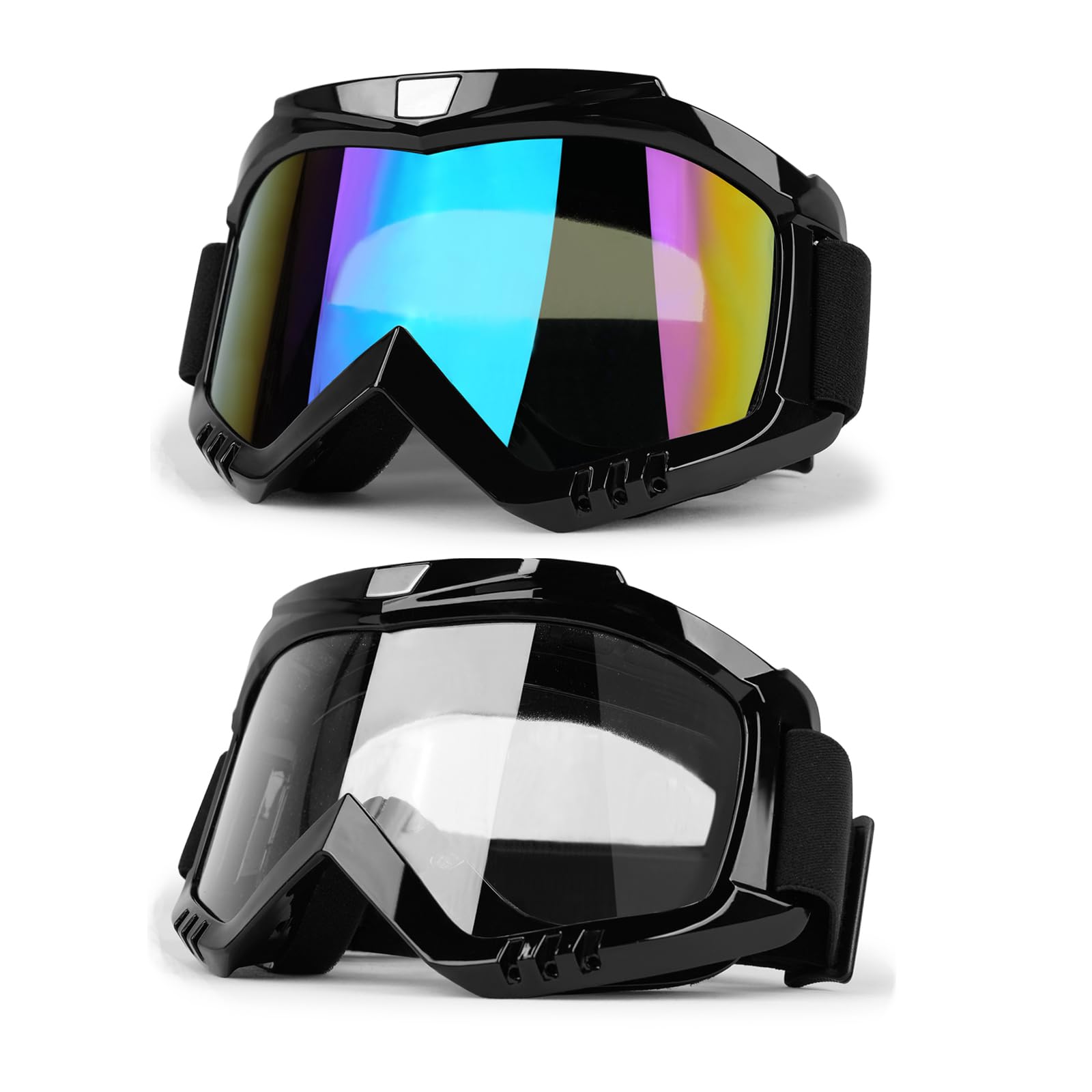Lmavag Dirt Bike Goggles Atv Goggles 2 Pack Motorcycle Goggles For Men Women Motocross Goggles Bike Riding Goggles Offroad Goggles Ski Goggle Uv400 Anti-Fog Dustproof Adult Youth Kids(Color+Clear)