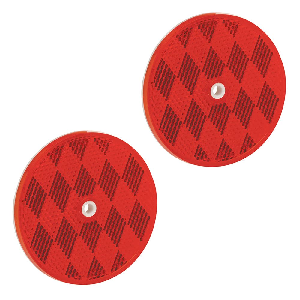 Bargman 74-68-010 Class A 3-3/16' Round Red Reflector With Center Mounting Hole - 2 Pack