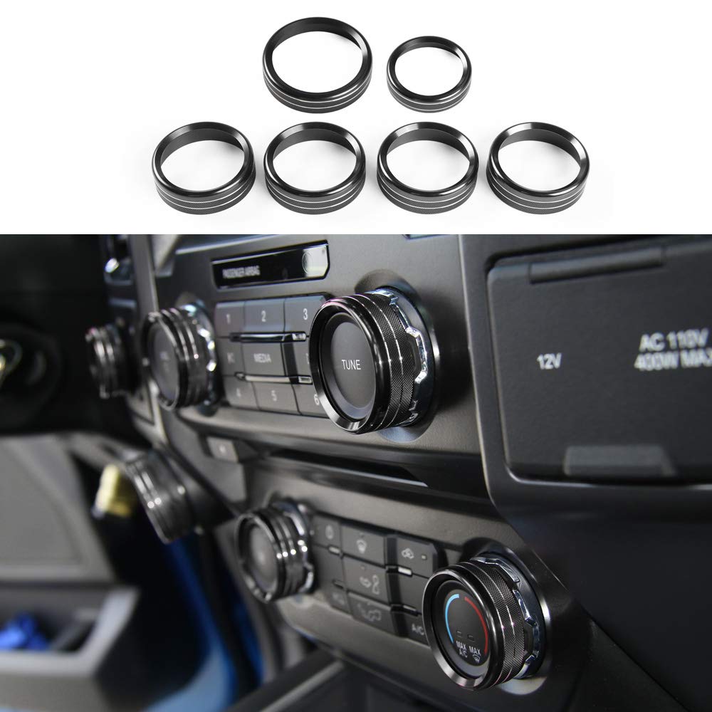 For F150 Air Conditioner Switch & Trailer & 4Wd & Vol Knob Button Trim For Ford F150 Xlt 2016 2017 2018 2019, Black Aluminum, 6Pcs (Not For 2021 2022)