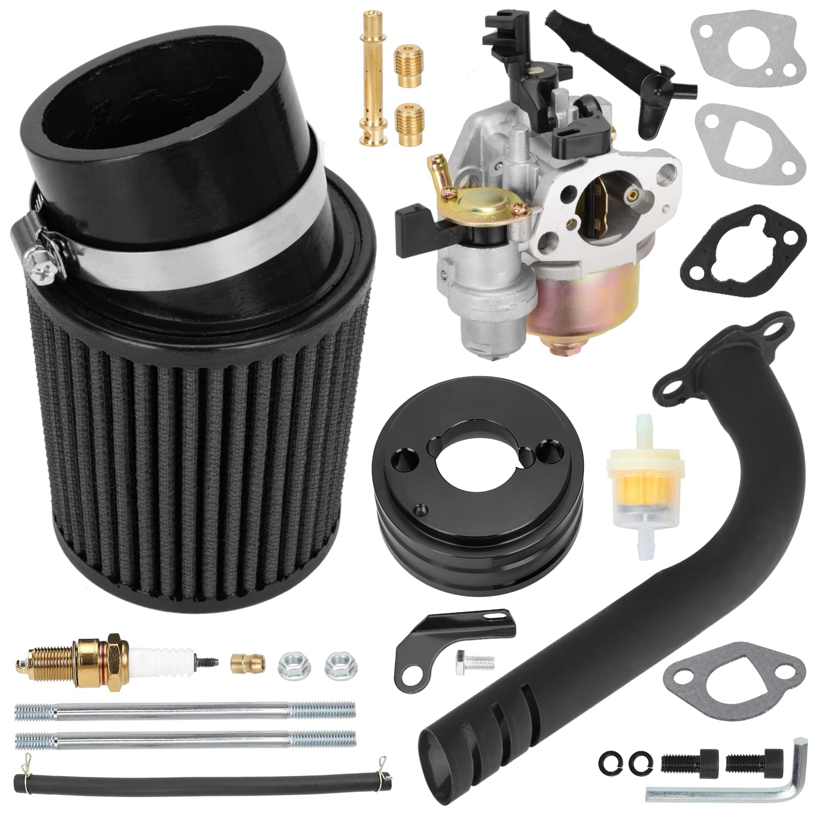 Fvrito Upgrade Carburetor Filter Jet Adapter Exhaust Pipe Stage 2 Kit For Non Hemi Predator 212Cc 196Cc 6.5Hp Clone Gx160 Gx200 Ct200U-Ex Baja Warrior Mb200 Mini Bike Go Kart Engine Kt196 Black