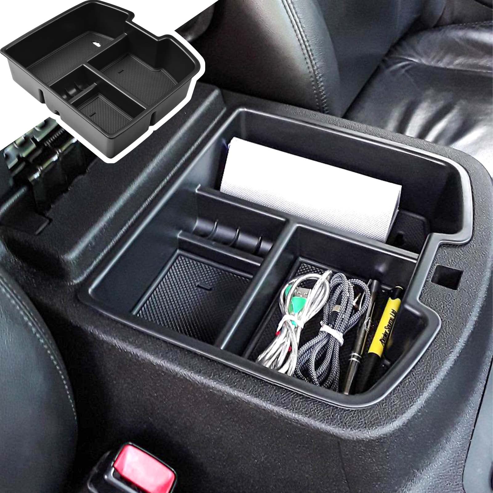 Runroad Console Organizer Compatible With 2007-2014 Gmc Sierra 2500 3500/Chevy Silverado 2500 3500/Tahoe/Yukon Xl/Suburban 1500 & 07-13 Sierra 1500/Silverado 1500/Avalanche/Suburban/Yukon 2500, Black