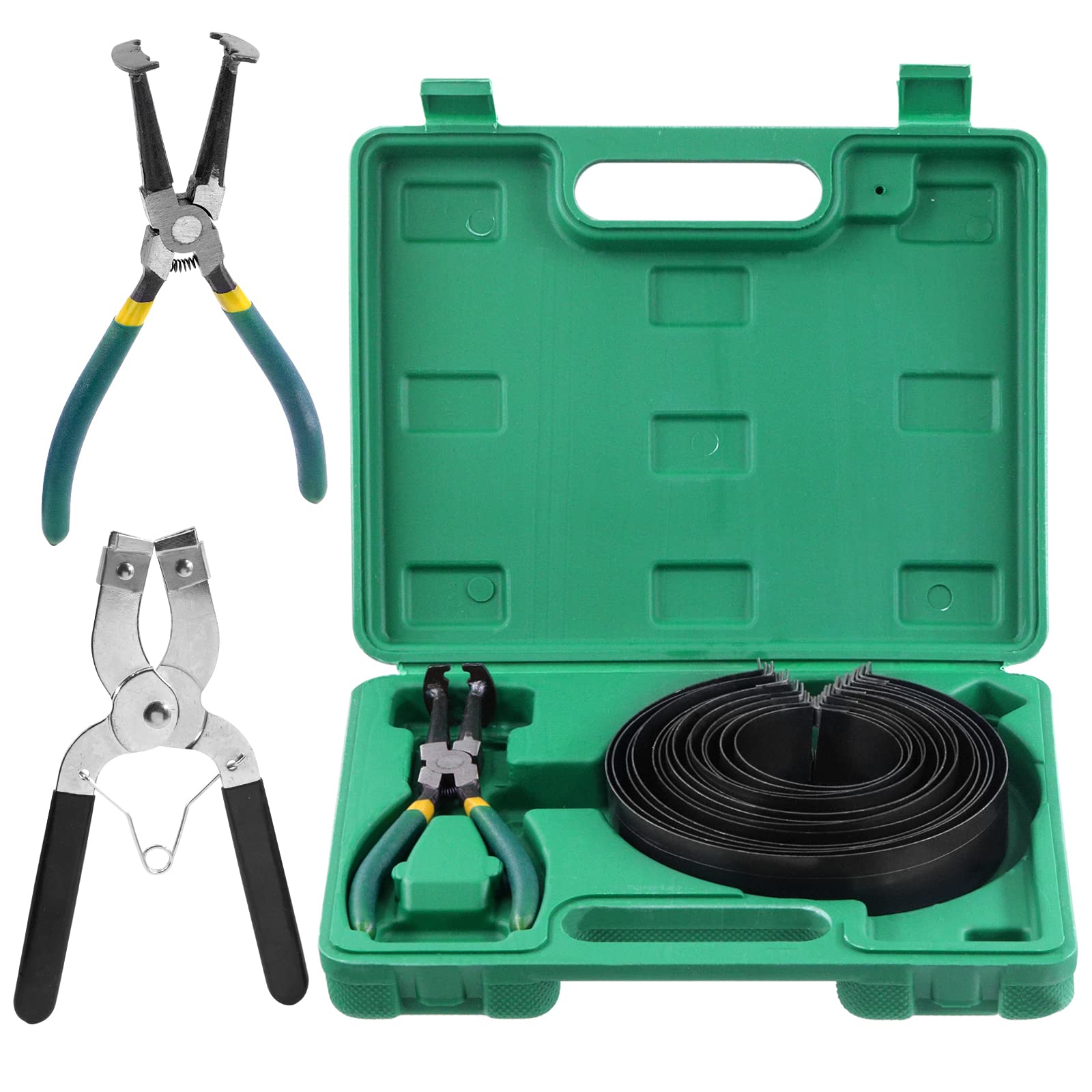 Glarks 15Pcs Auto Engine Piston Ring Compressor Tool Set Including 2Pcs Piston Ring Pliers And 14Pcs Piston Rings (62-145Mm/2.44-5.71In) For Repairing Car Truck Auto Engine