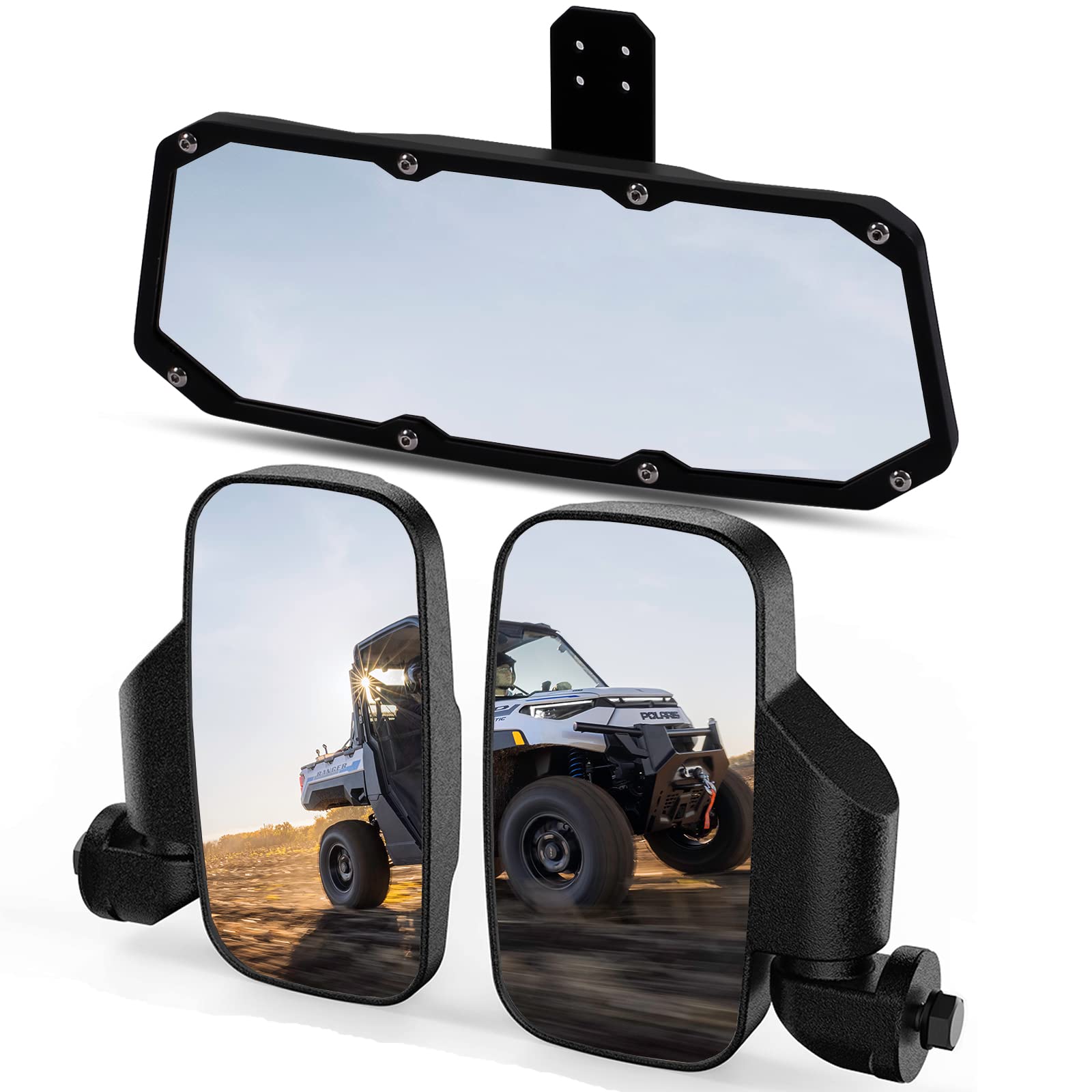 Utv Ranger Rear View Mirror And Side Mirrors Set Compatible With 2015-2024 Polaris Ranger 500 570 900 1000 Xp Crew Accessories W/Pro-Fit Profiled Tube Utv Center Mirror Accessories