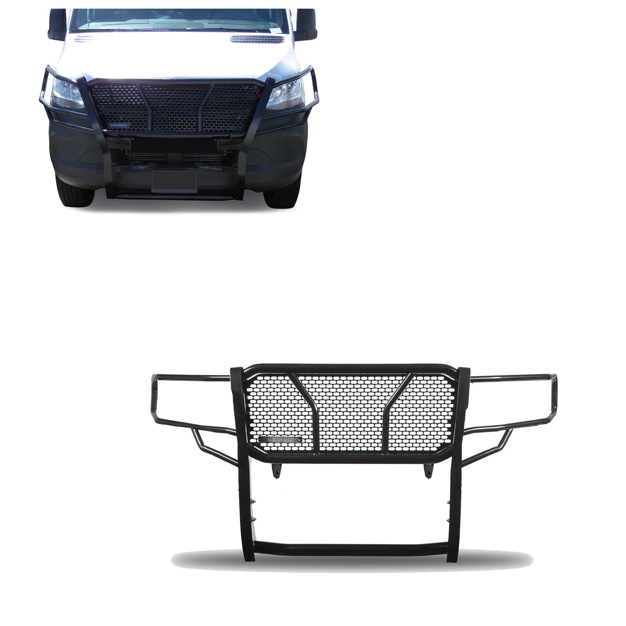 Black Horse Rugged Heavy Duty Grille Brush Bumper Guard Modular Black Compatible With 2019-2025 Dodge Sprinter/Mercedes Benz 1500/2500/3500-Ru-Dosp19-B