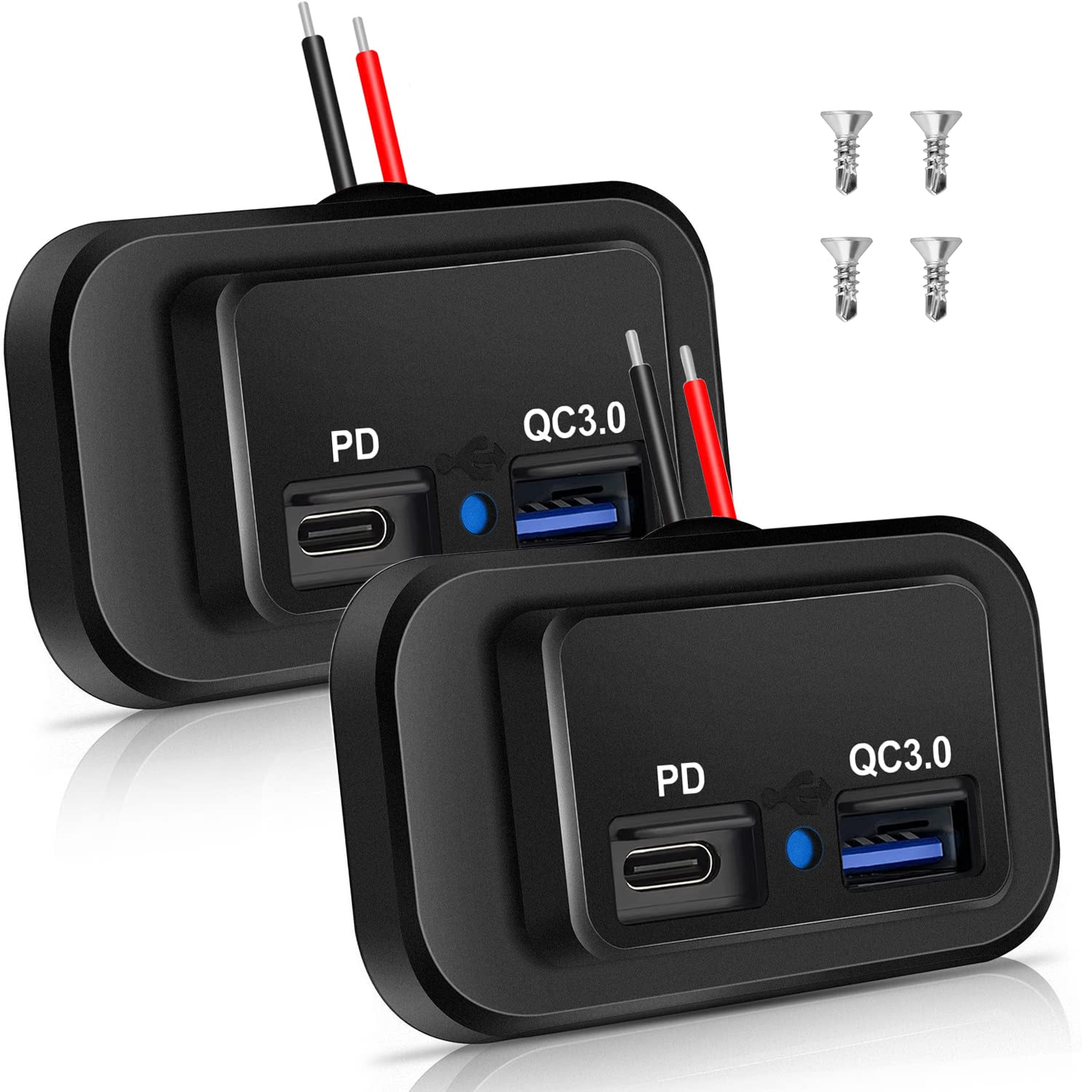 2Pcs 12V/24V Rv Usb Outlet 48W, Dual Pd3.0 Type-C (Usb C) & Quick Charge Qc3.0 Usb-A Port Panel Wall Mount Automotive Car Usb Socket Charger Power Adapter For Rv Marine Boat Atv Motorcycle Truck Bus