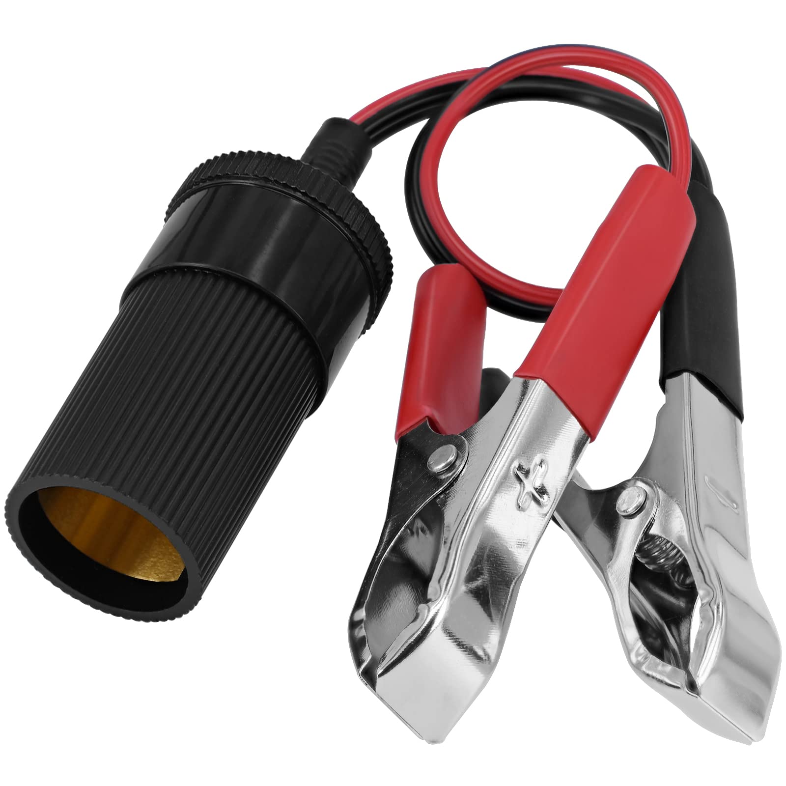 Yeworth 11.8 Inch/0.3M 12V Battery Terminal Clip-On Car Cigarette Lighter Socket Female Adapter, Cigarette Splitter Plug Extension Cord With Battery Alligator Clamps
