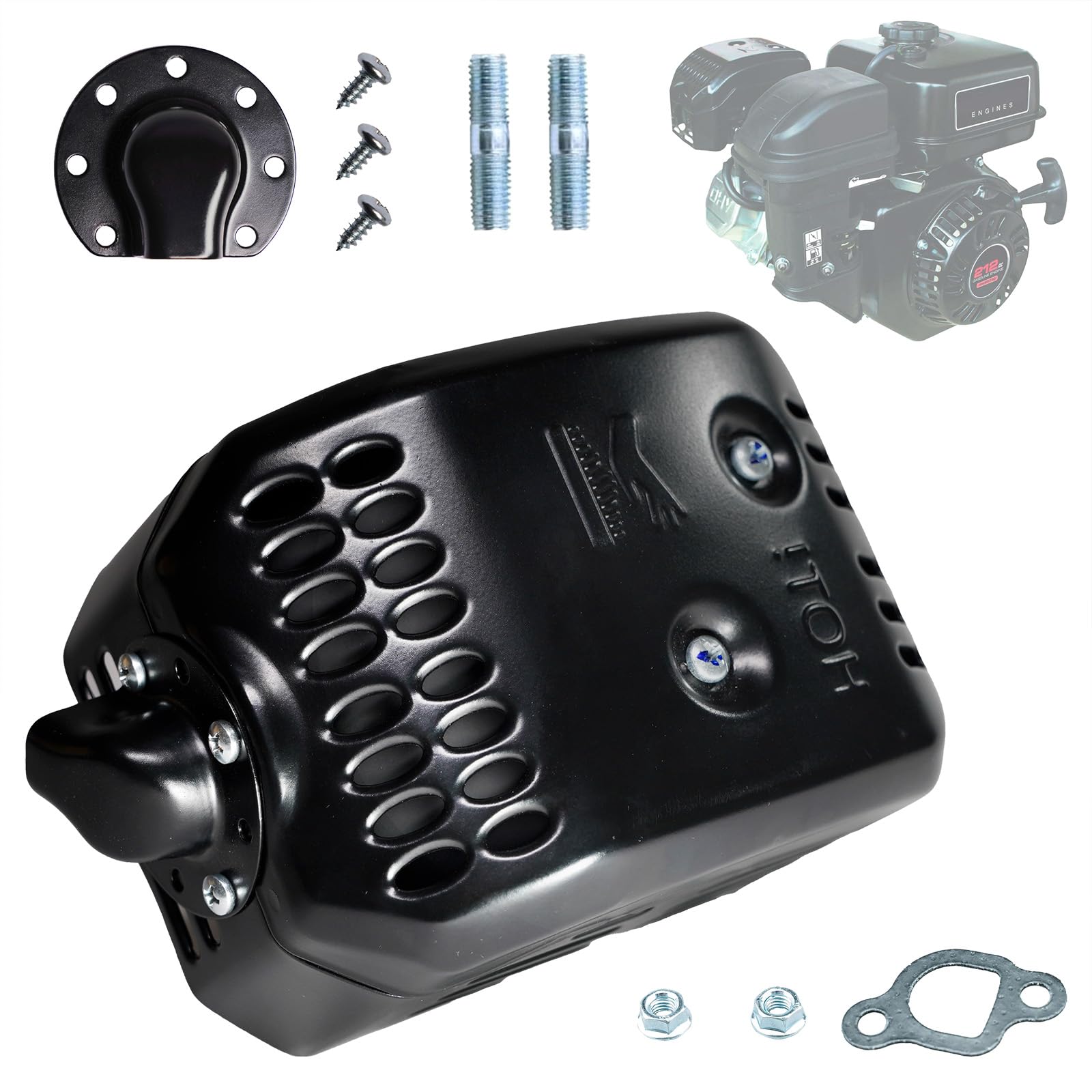 JMCHstore OEM Exhaust Muffler w/Deflector for Predator 212 Engine Water Pump, Chipper, Shredder, Power Washer, Snowblower Replacement Kit