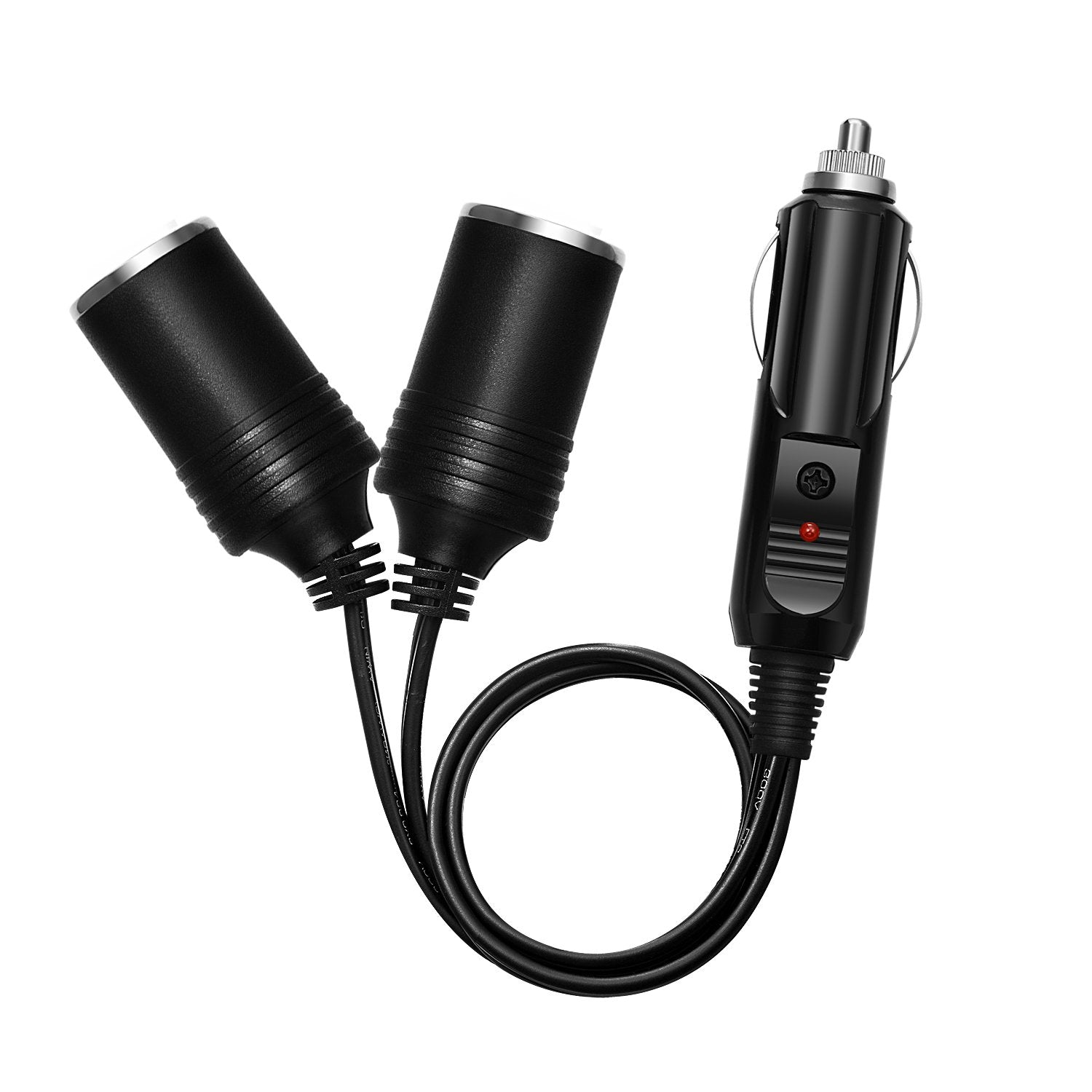 Chanzon 12V/24V 1 To 2 Car Cigarette Lighter Splitter Adapter, 7In Ul Wire With 15A Fuse, Auto Dc Power Supply Extension Cord With Plug Socket, 2 Way Y Adapter With Dual Power Charger Port