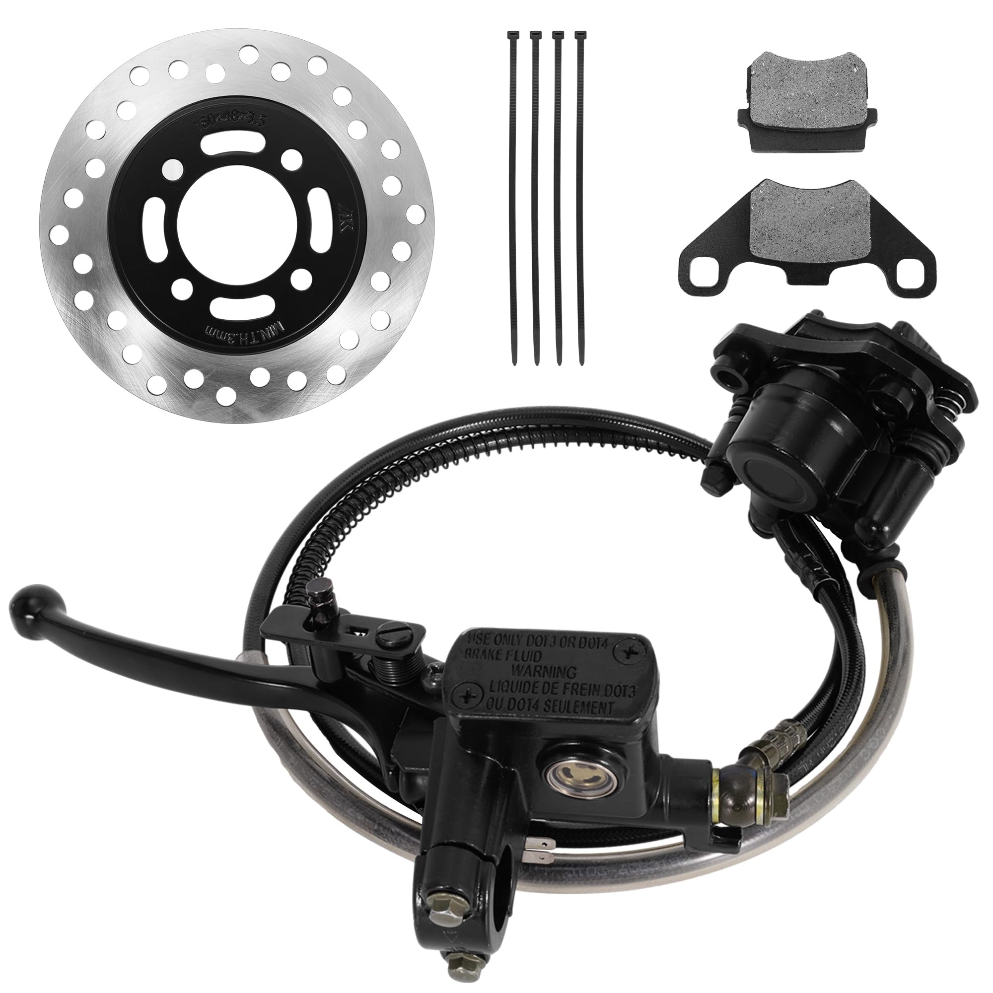 Rutu Brake Master Cylinder Caliper Left Hand Rear Mini Bike Brake Kit, 53' Brake Hose Brake Pads 160Mm Disc Brake, Compatible With Kazuma Roketa Bms Taotao 50Cc, 70Cc, 90Cc, 110Cc, 125Cc Atv, Black