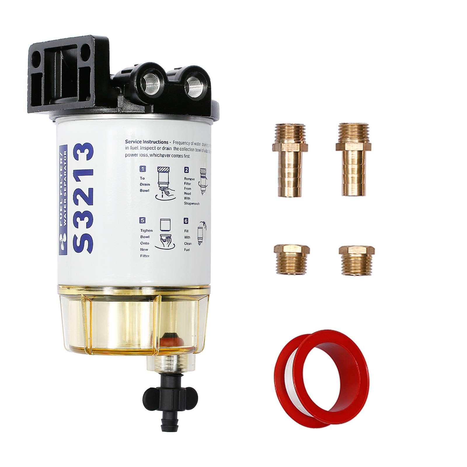 Fuel Filter Water Separator With 3/8' Barb X 1/4' Npt Fittings Replacement For Marine Outboard Motor Mercury Replaces# 35-60494-1, S3213, 18-7932-1, 18-17928, 35-809097