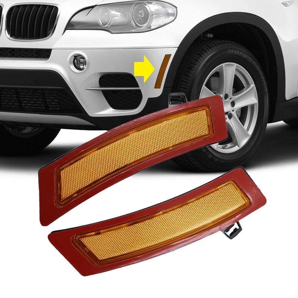 Bright-Tech Series Amber Lens Clip On Skull Front Bumper Side Marker Replacement Reflector Kit Designed For E70 X5 Lci Facelift Oem#63147274433