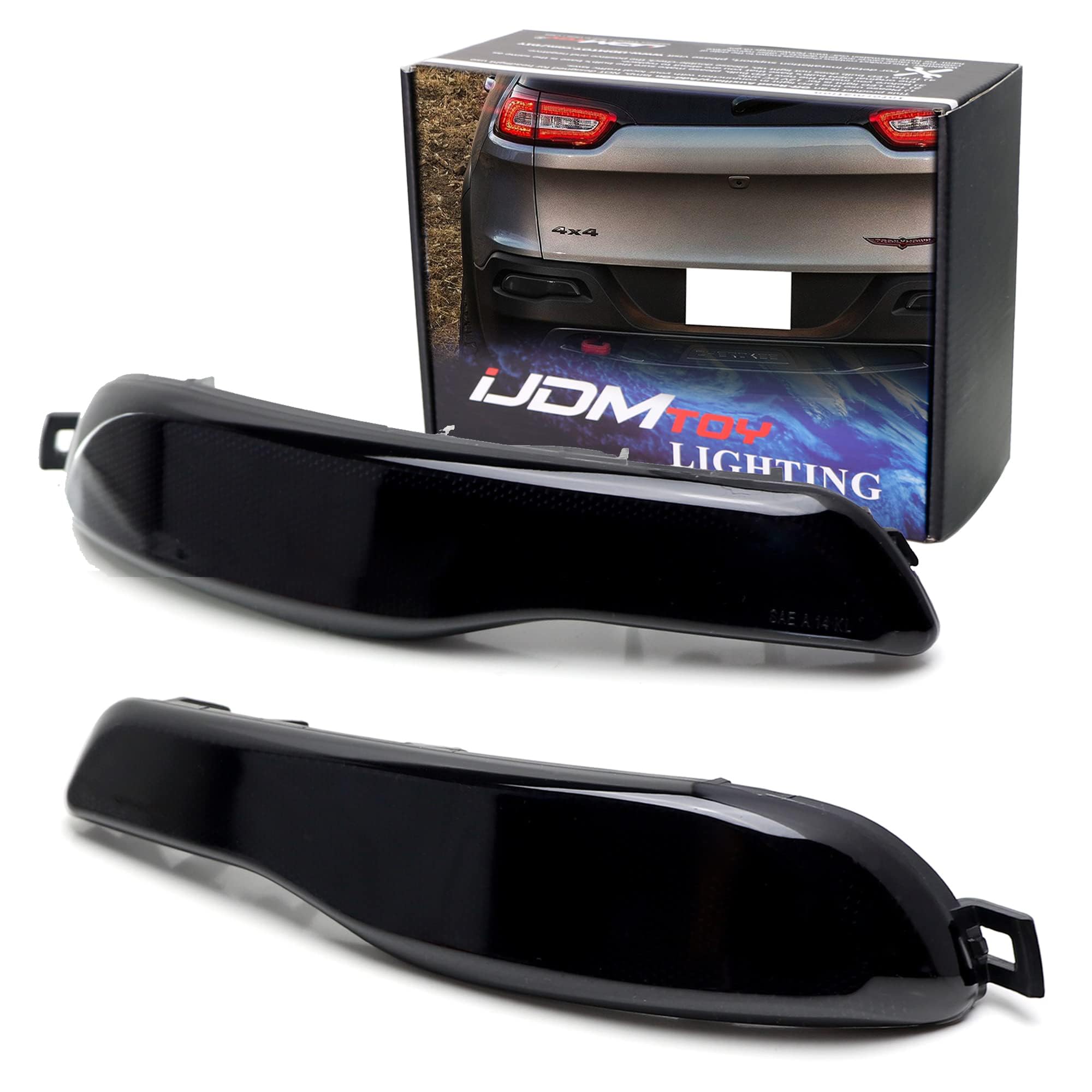 Ijdmtoy Smoked Lens Rear Bumper Reflector Lenses Compatible With Jeep 2014-2018 Cherokee (Kl), Oe-Spec Lh Rh Assembly