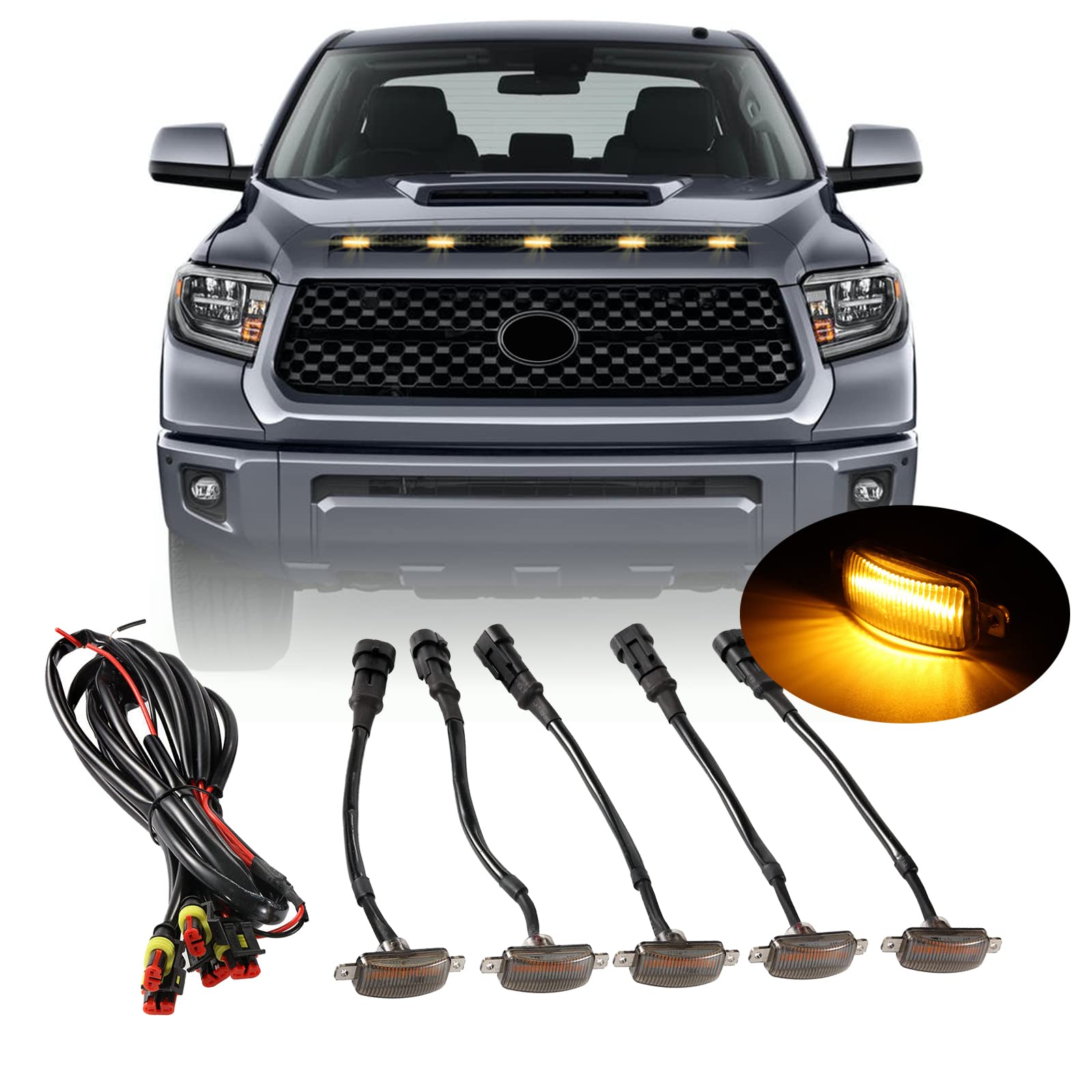 Front Grille Led Lights For Toyota Tundra 2008-2022 Universal Trucks Suv With Raptor Style Grill Trim Amber Drl Lamps For Dodge Ram/Ford F150/ Jeep Gladiator/Gmc Sierra/Chevrolet Silverado/ (5Pcs)