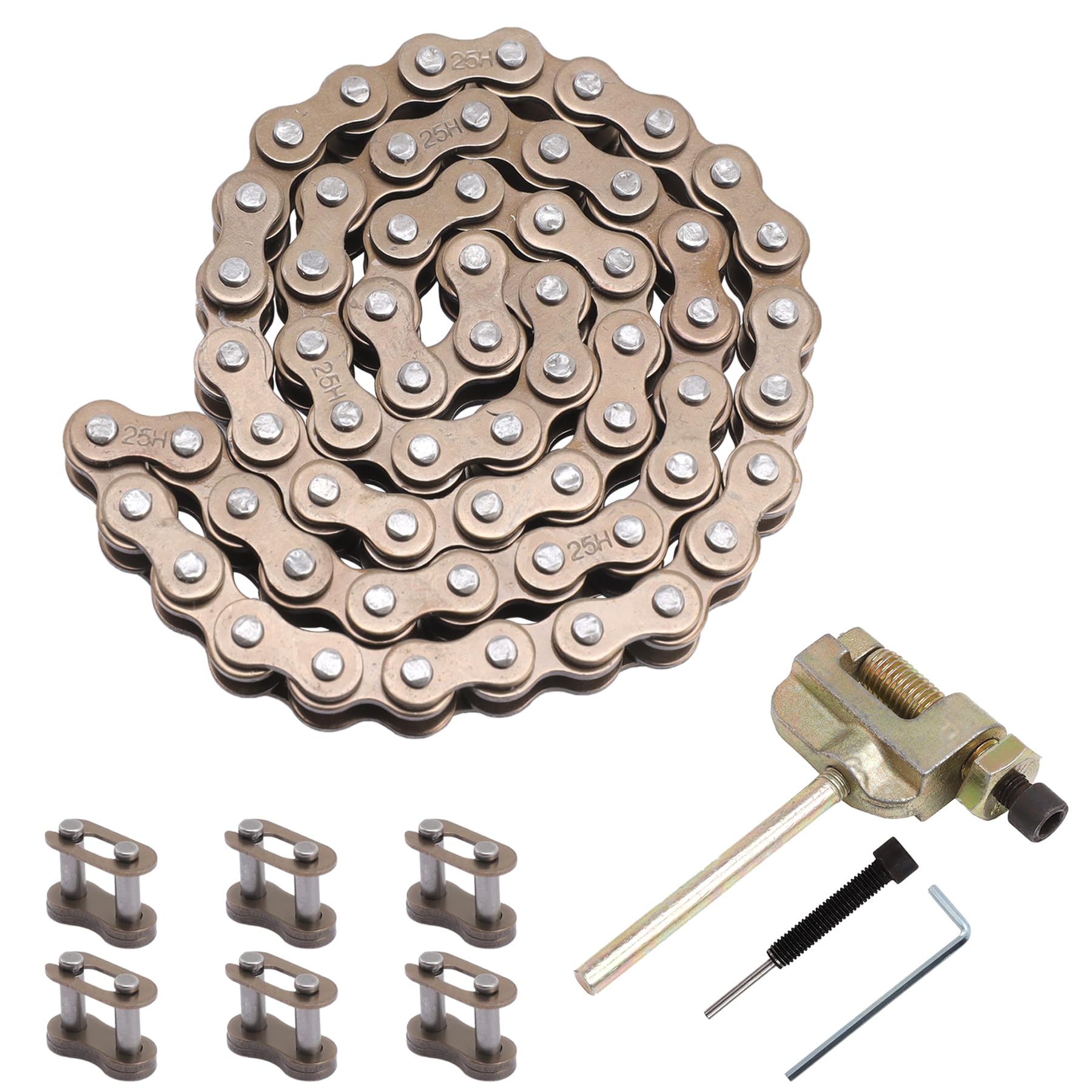 Stylemafia 25H 62 Links Starter Chain+ Chain Breaker, 25H 62 Links Starter Chain Rear Sprocket With Master Link Fit For 50Cc 70Cc 90Cc 110Cc Coolster 125Cc Electric Start Taotao