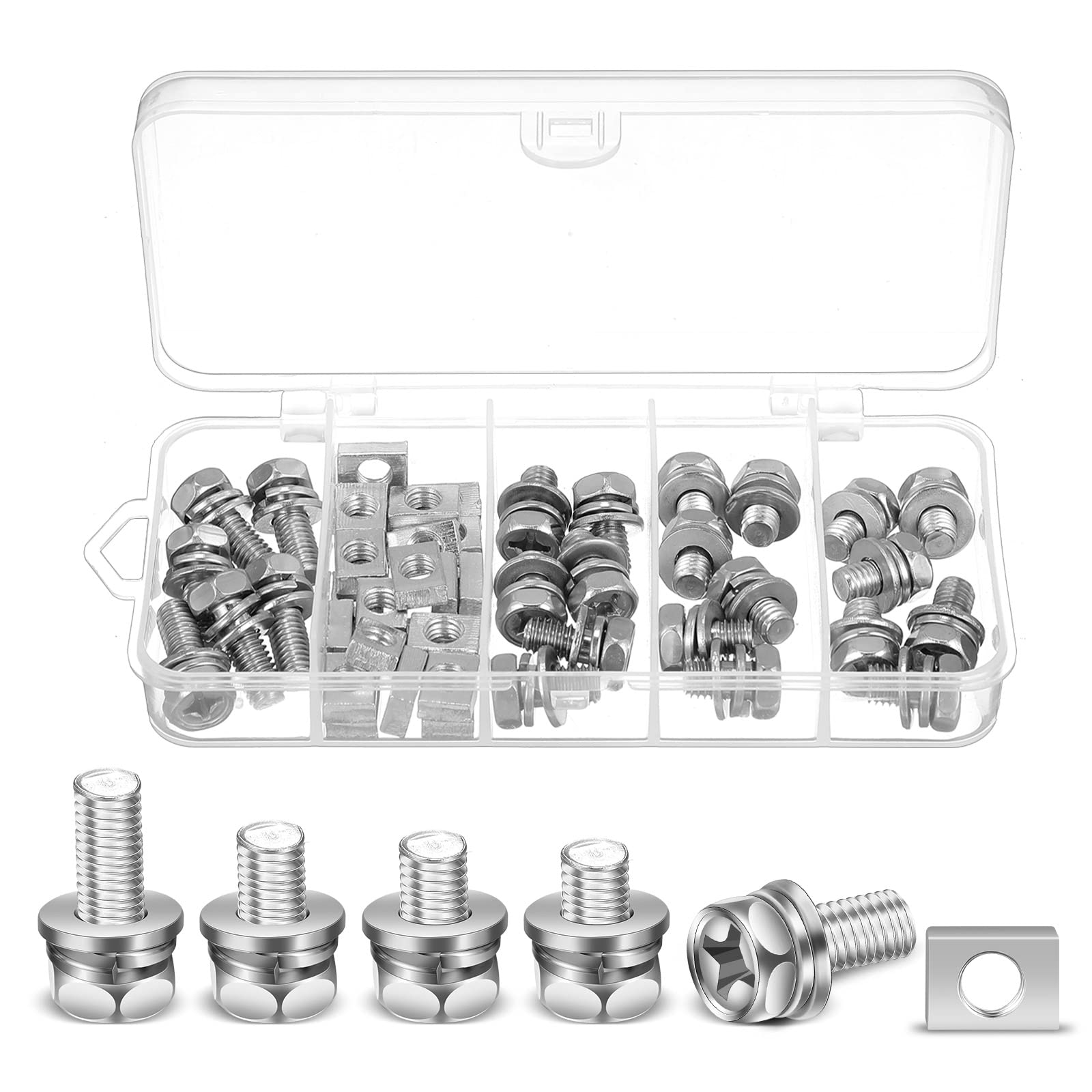 48 Pack Motorcycle Battery Terminal Nuts And Bolt Kit M6 X 10 Mm 12 Mm 16 Mm 20 Mm Bolt Square Nut Kit Stainless Steel Motorcycle Battery Screw And Nut For Atv Bike Scooter