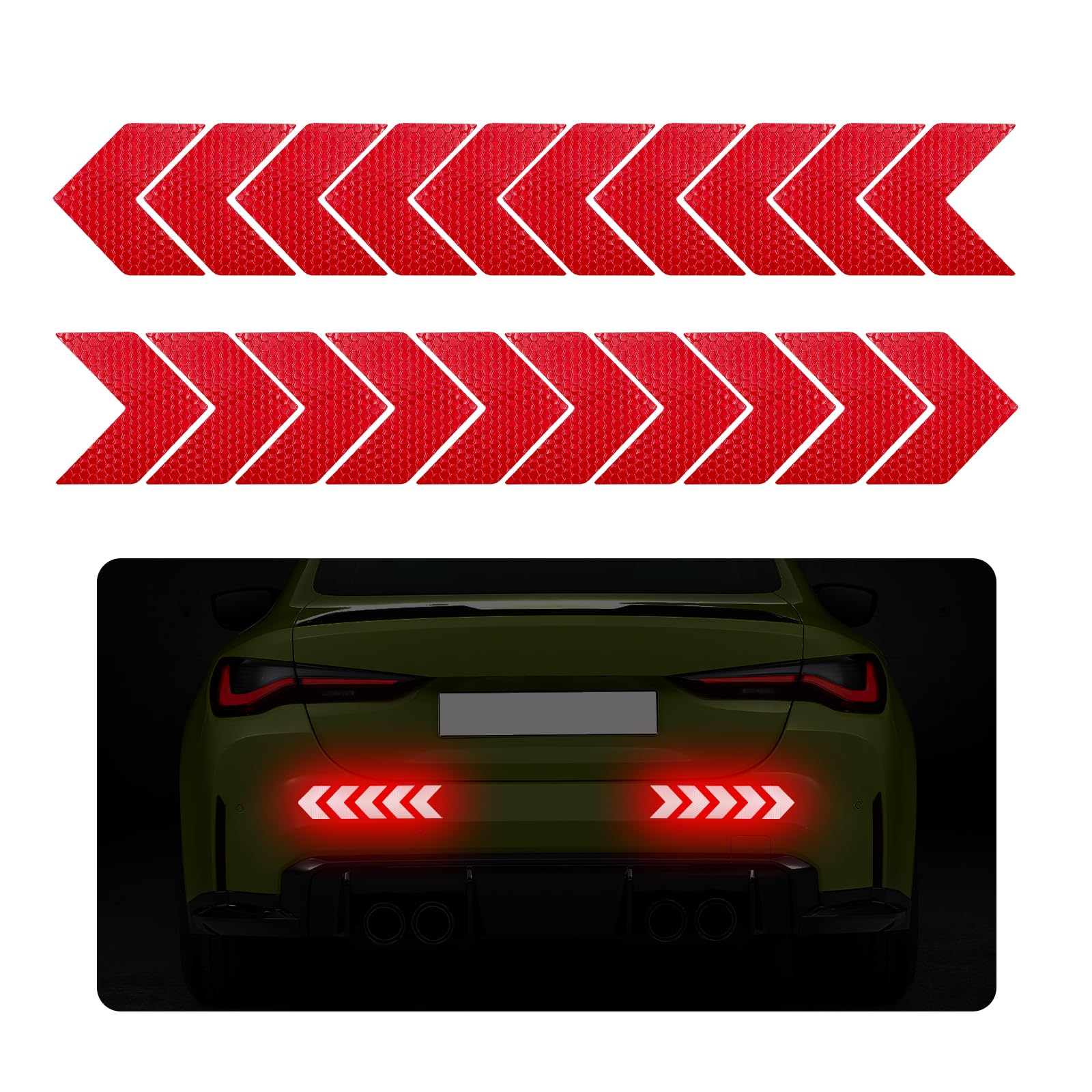 Sylvil 20 Pcs Car Arrow Reflective Stickers, Waterproof Safety Warning Sign Reflective Decal, High Night Visibility Reflector Tape For Auto Trunk Rear Bumper Body, Car Accessories (Red)