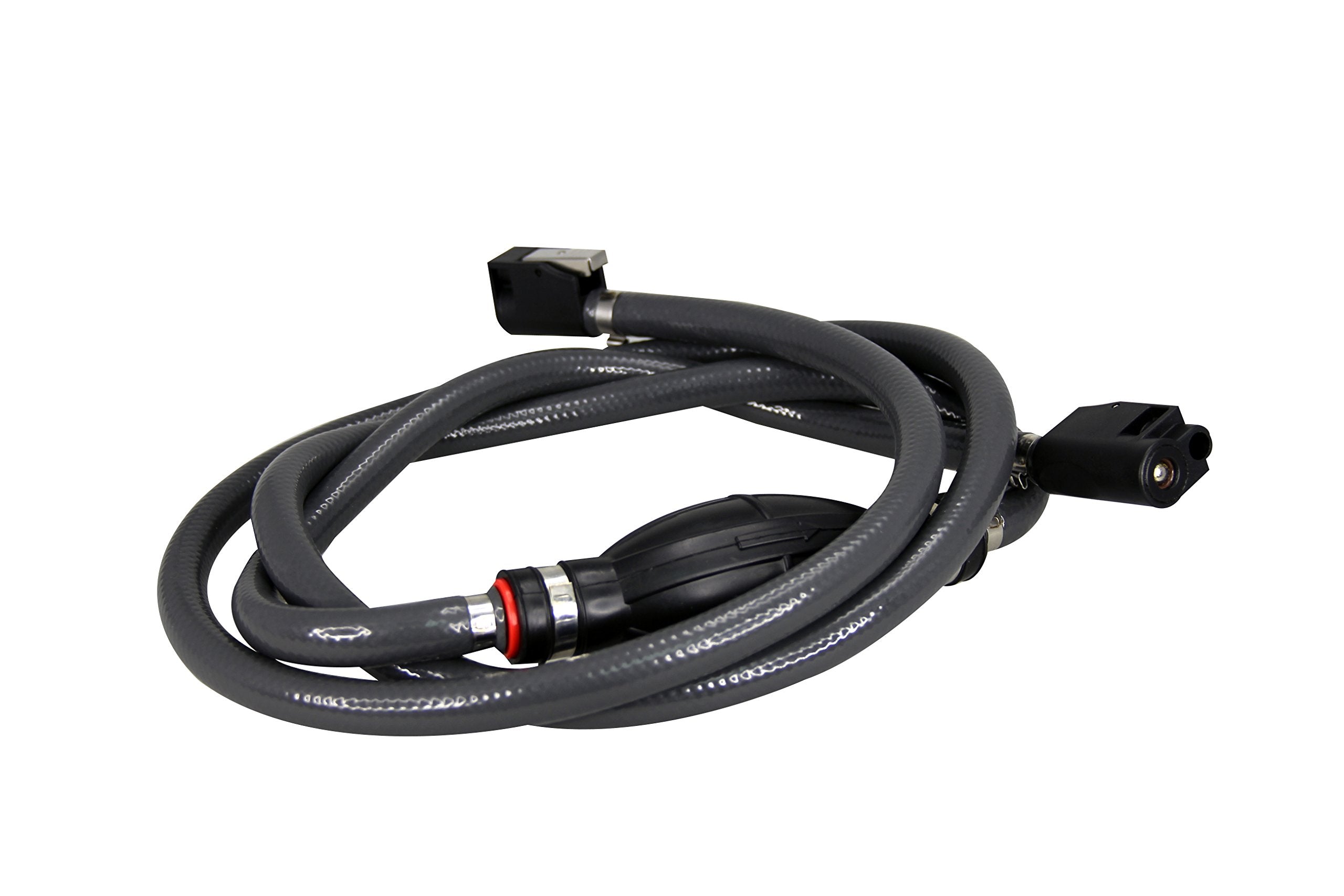 Pactrade Marine Grey Durable Fuel Line Assembly Hose Barbs Rubber Primer Bulb Lengthy 7 Ft Feet Resistant Material Cover Fuel Flow (3/8' Hose, Mercury Connectors)